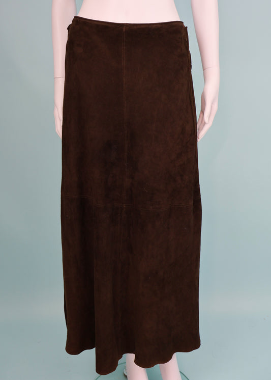 Prada Fall 1993 Runway Brown Suede Lace Up Maxi Skirt