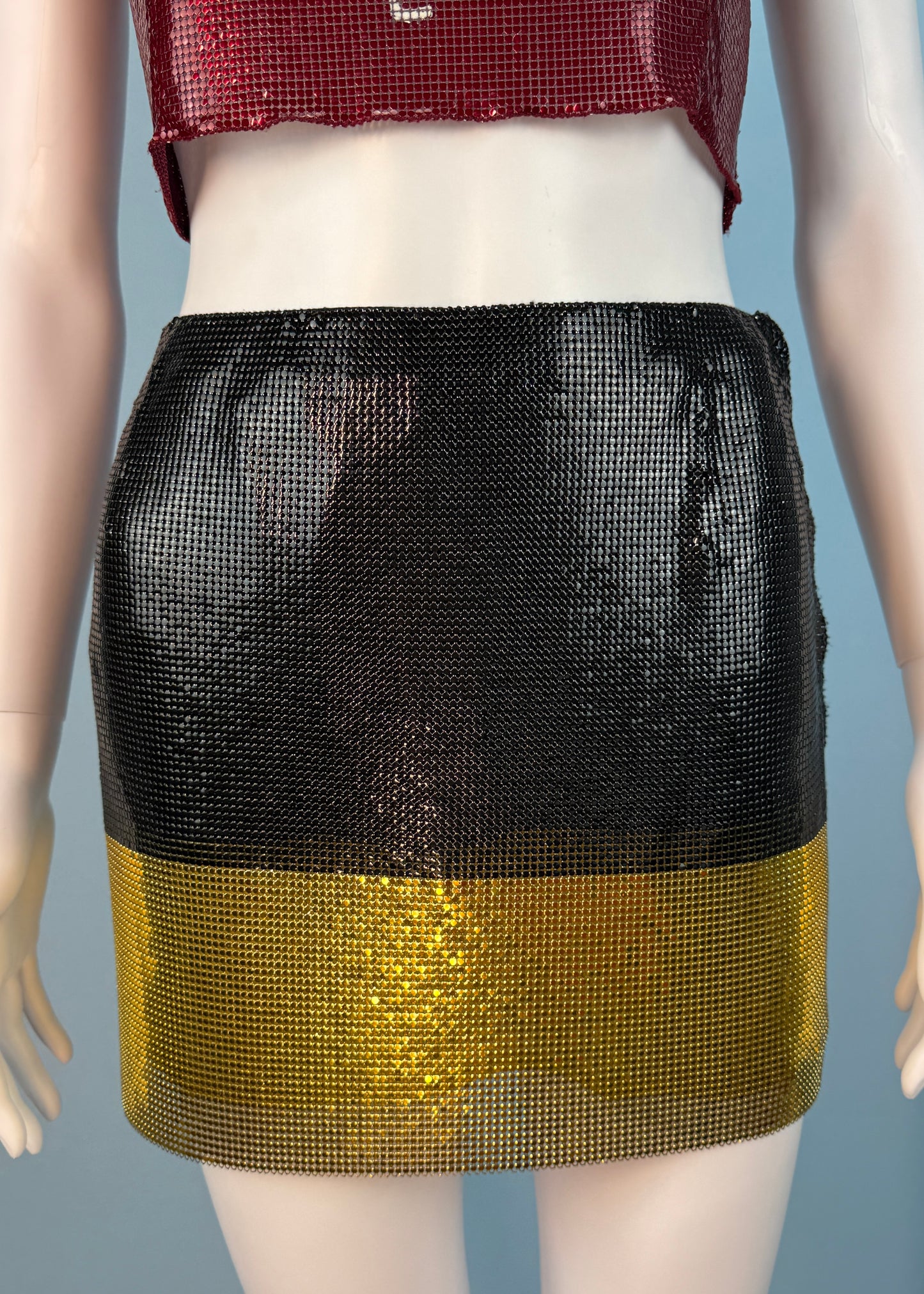 Versace Fall 1997 Oroton Chainmail Black & Gold Mini Skirt