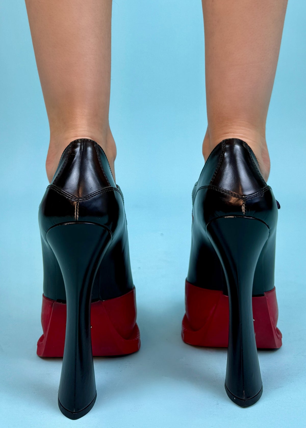 Prada Fall 2012 Runway Black Leather Red Rubber Dipped Platform Heels