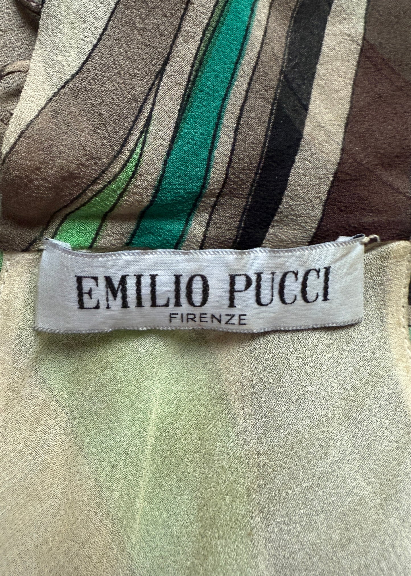 Emilio Pucci Fall 2002 Green Pattern Silk Chiffon Dress