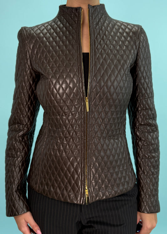 Gucci Fall 2000 Quilted Brown Leather Jacket