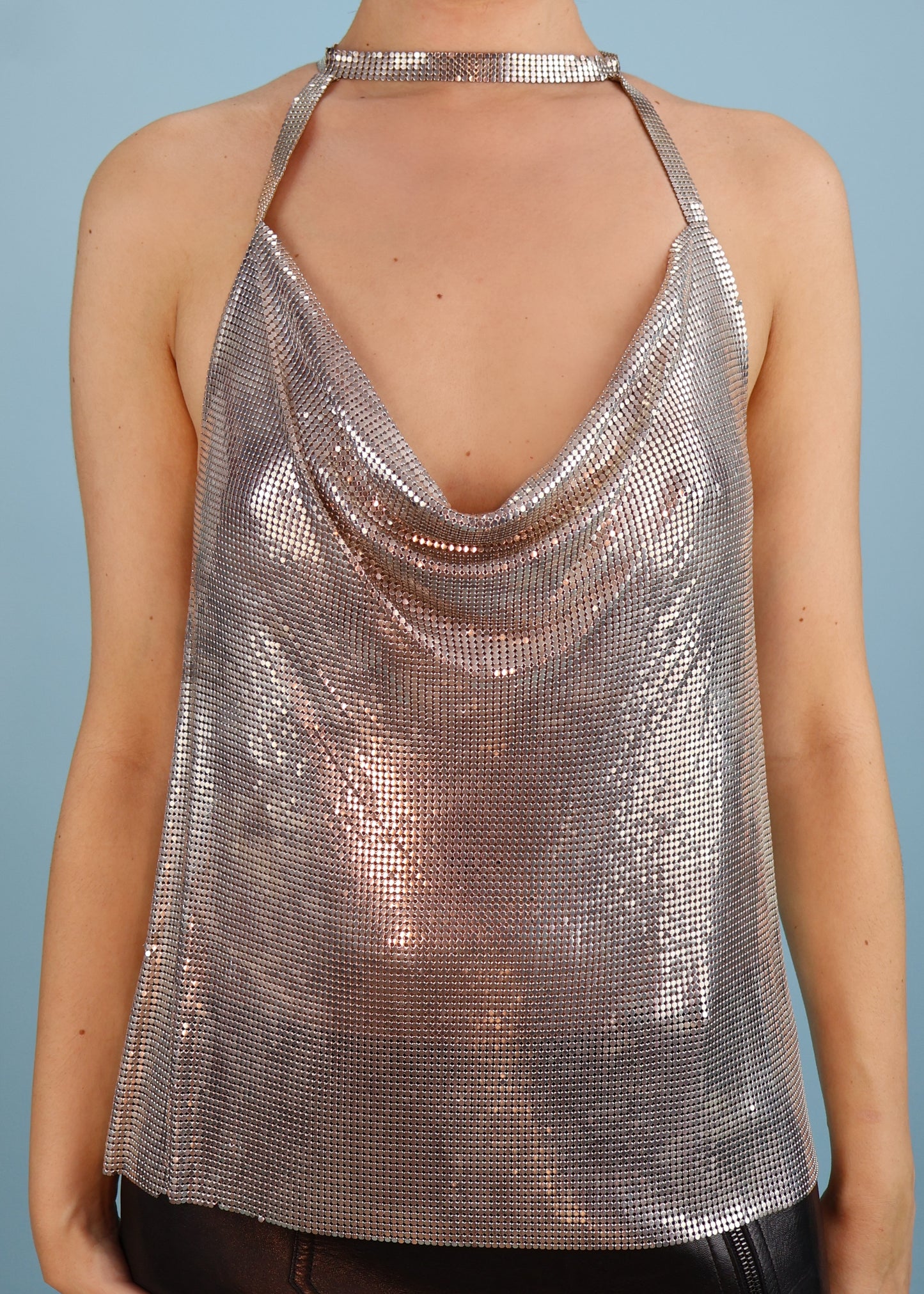 Plein Sud Silver Chainmail Choker Neck Cowl Top