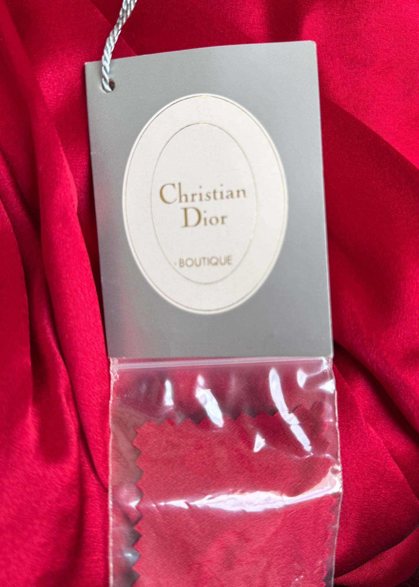 Dior Resort 1994 Red Silk Satin Dipped Waist Draped Maxi Skirt