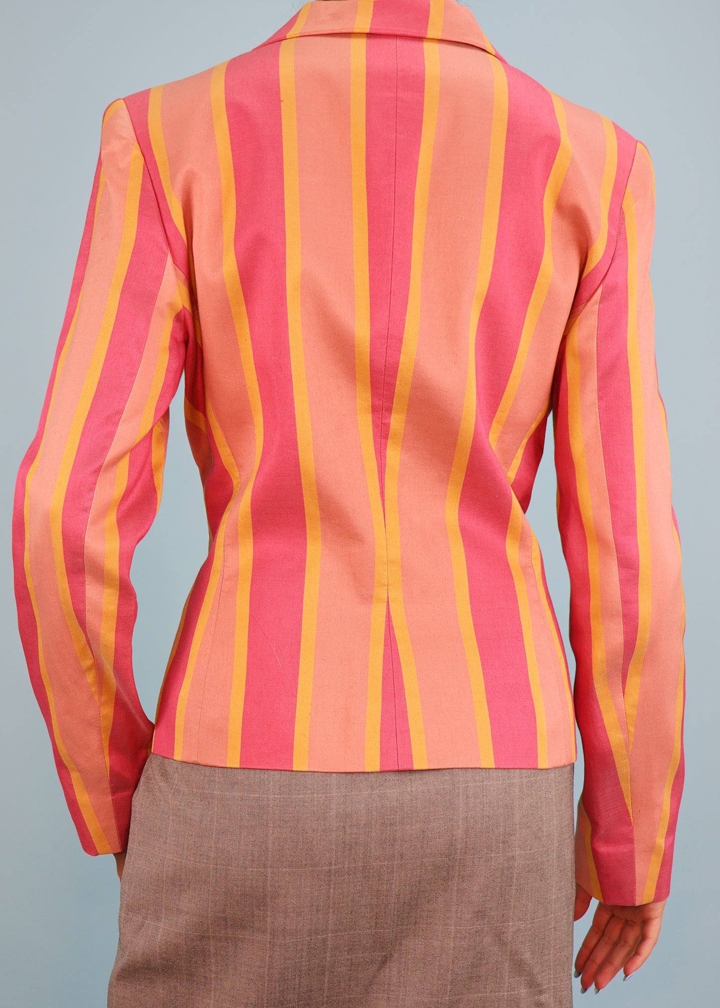 Givenchy Couture by John Galliano Spring 1996 Pink & Orange Stripe Bow Pocket Jacket