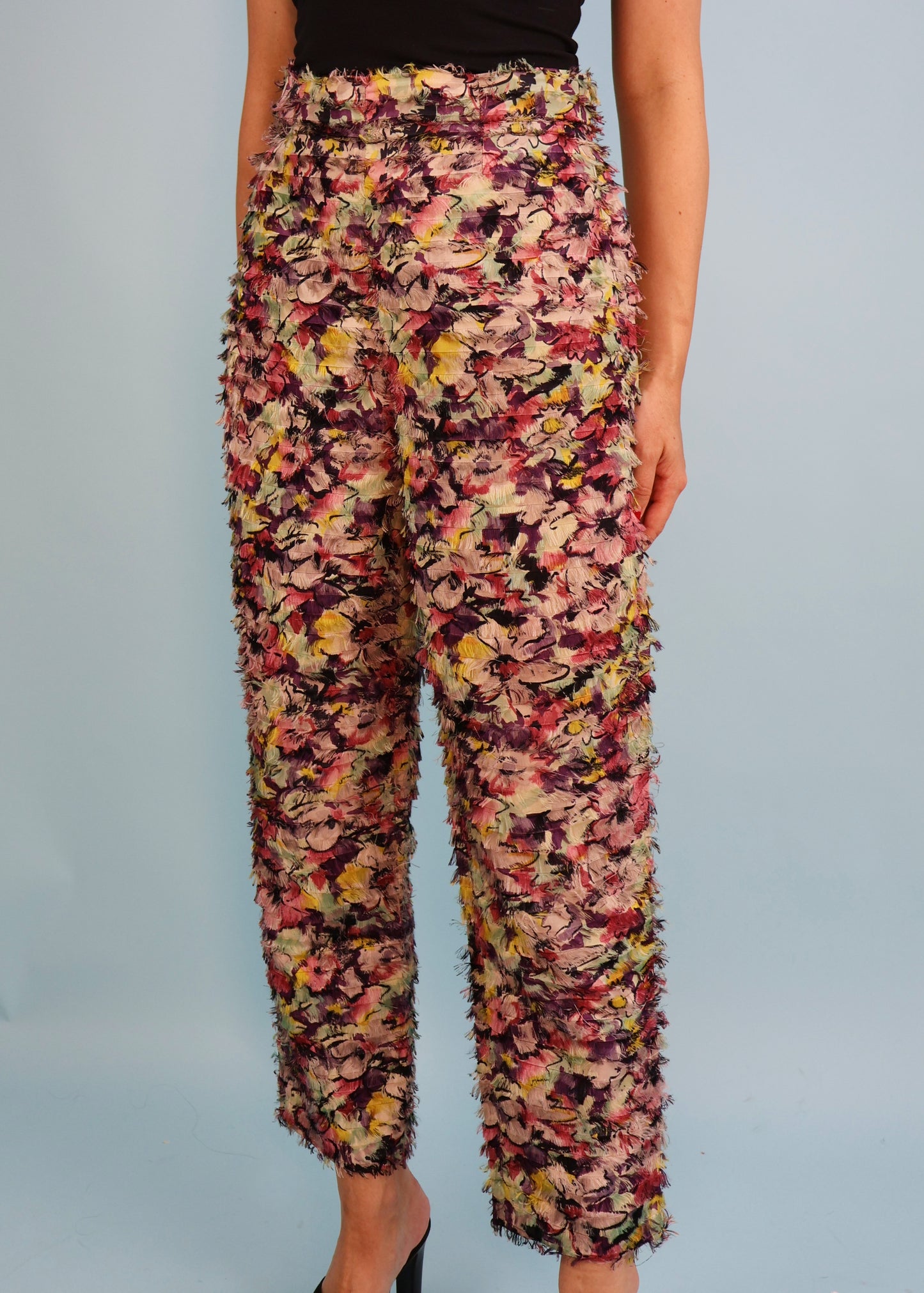 Jean Paul Gaultier Floral Silk Frayed Effect Pants