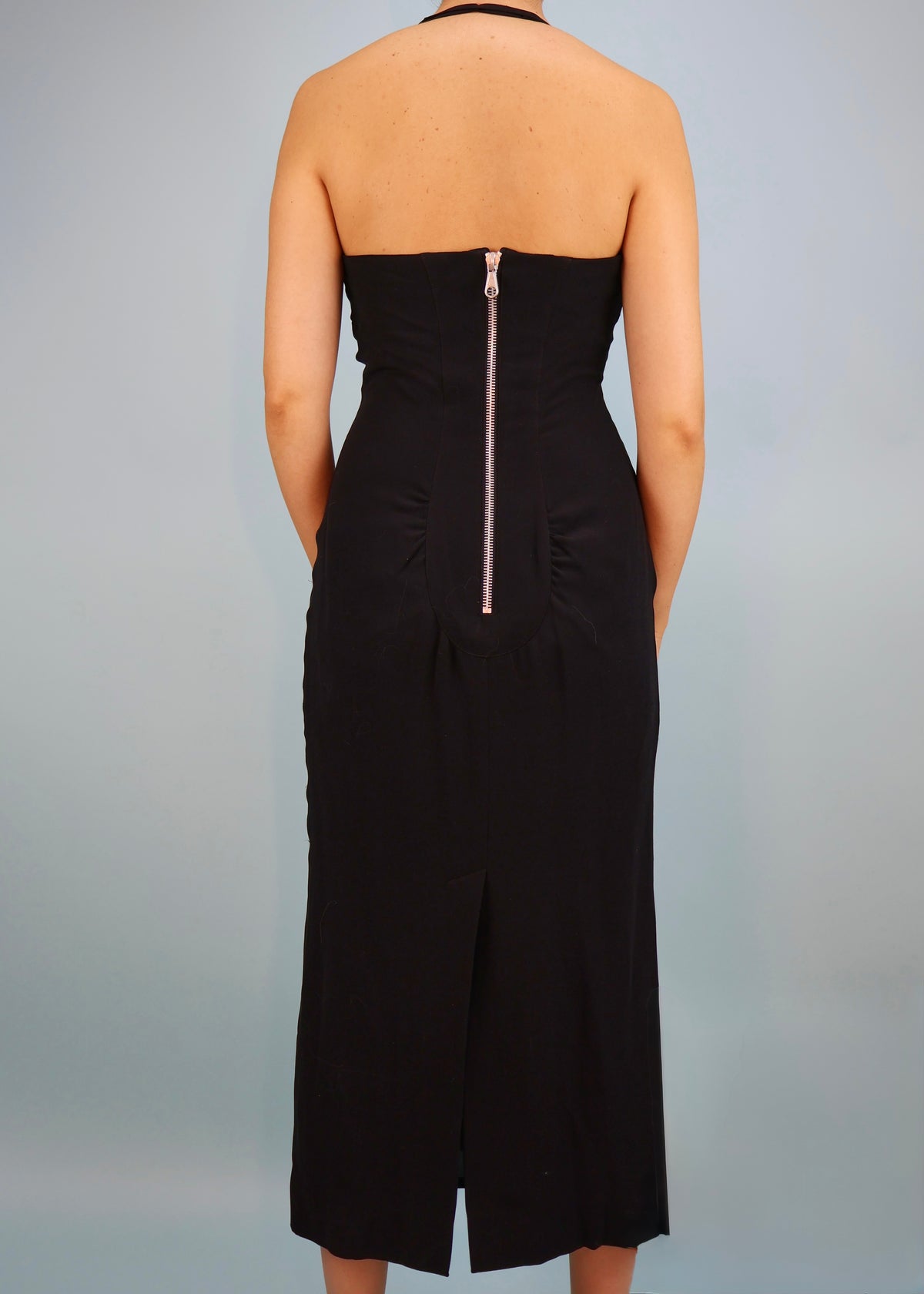 Chloé Fall 2001 Black Zip Back Silk Halter Dress