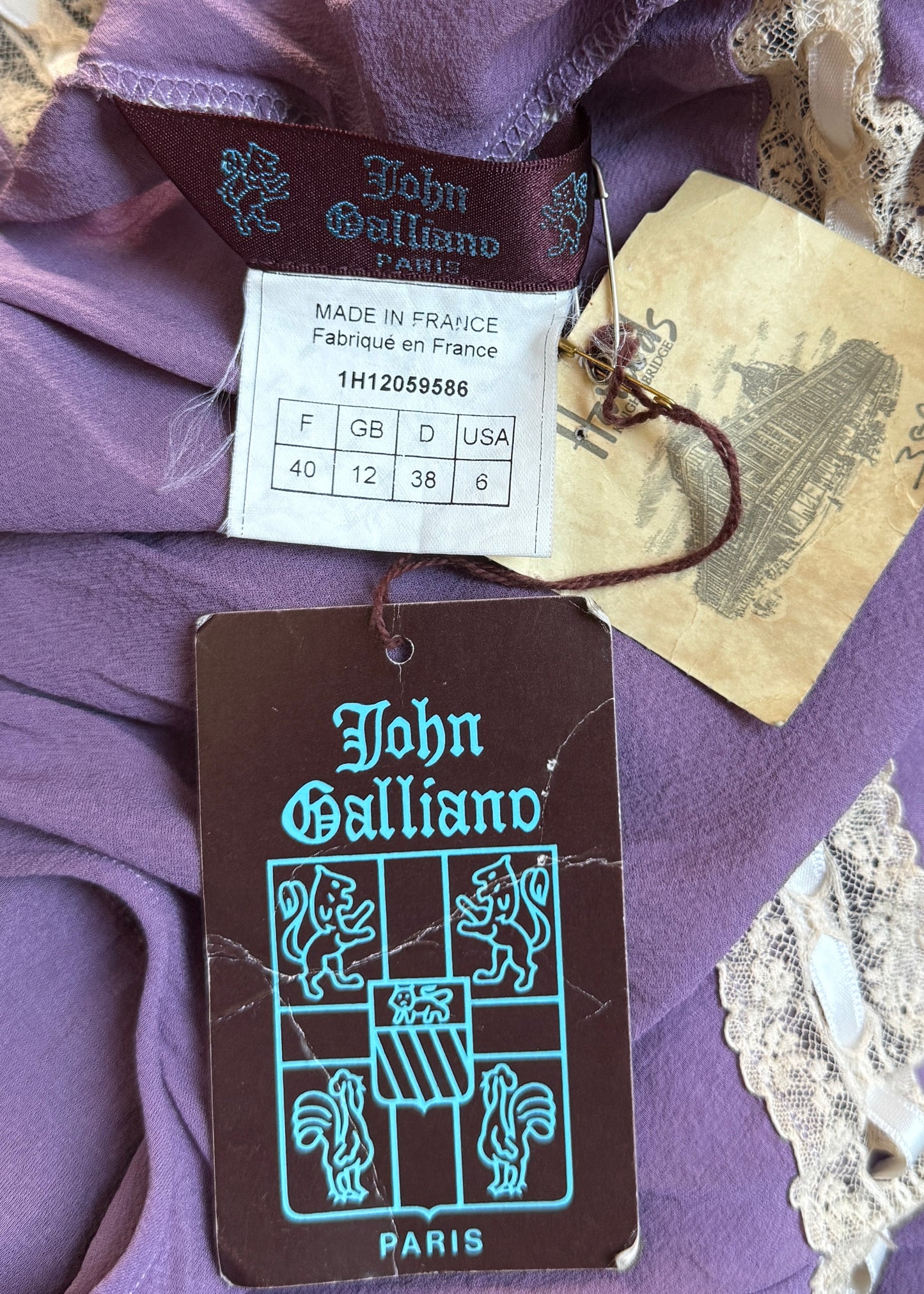 John Galliano Fall 2001 Purple Silk Chiffon & Lace Camisole Top