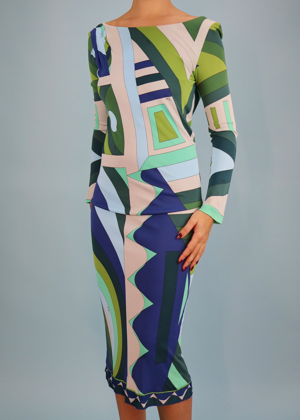 Emilio Pucci Resort 2017 Blue Patterned Low Back Midi Dress