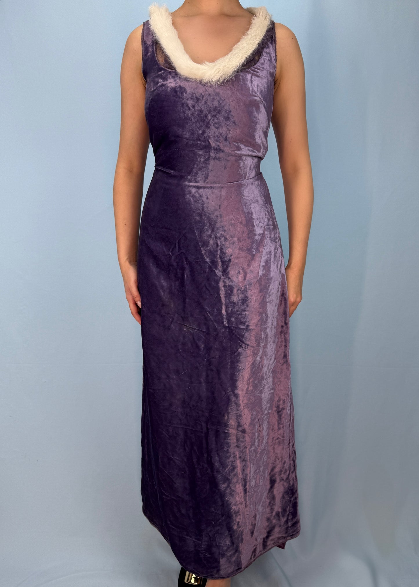 Paul Smith 1990s Purple Velvet Fur Trim Dress