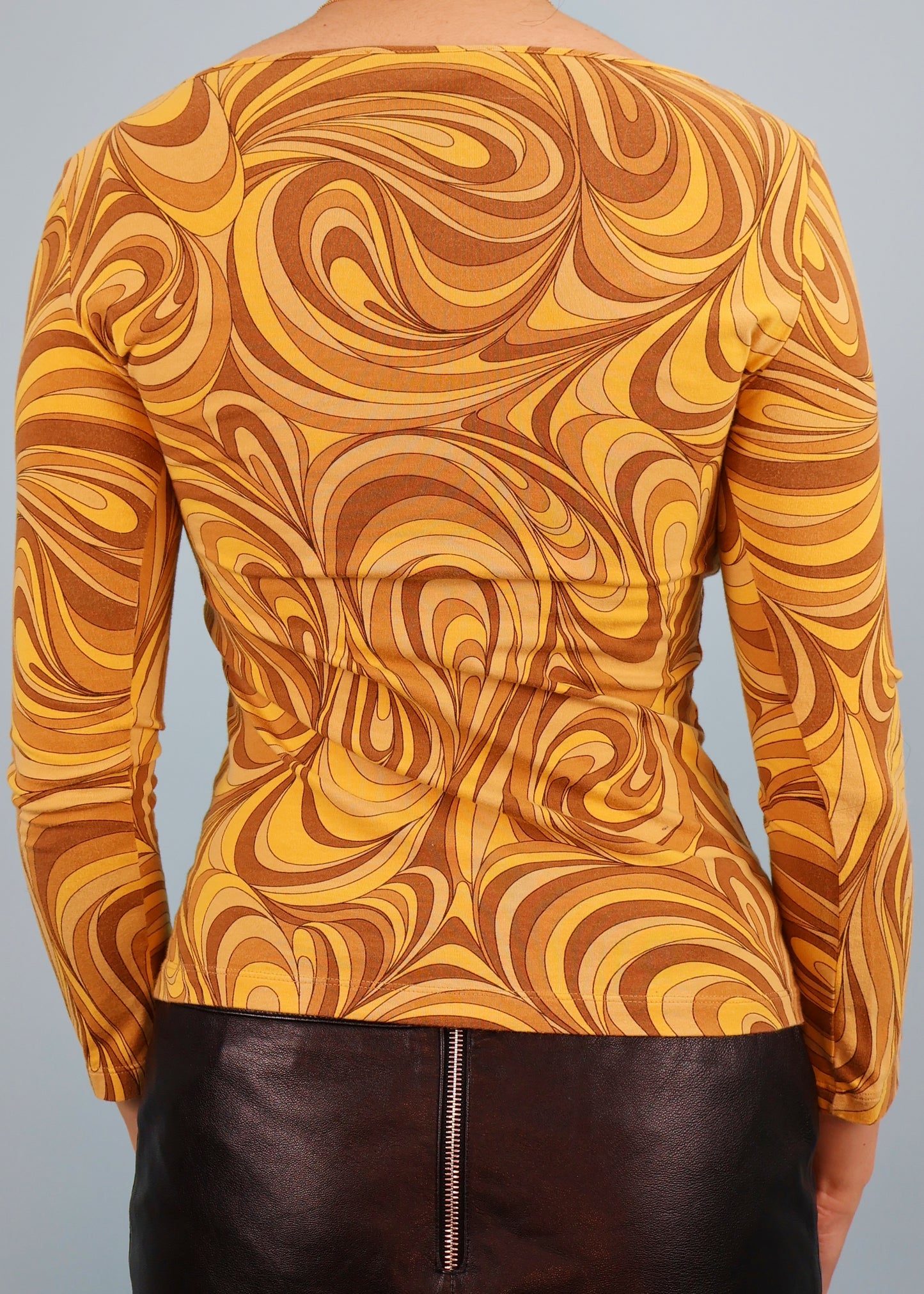 Celine Spring 2003 Swirl Print Peephole Long Sleeve Top