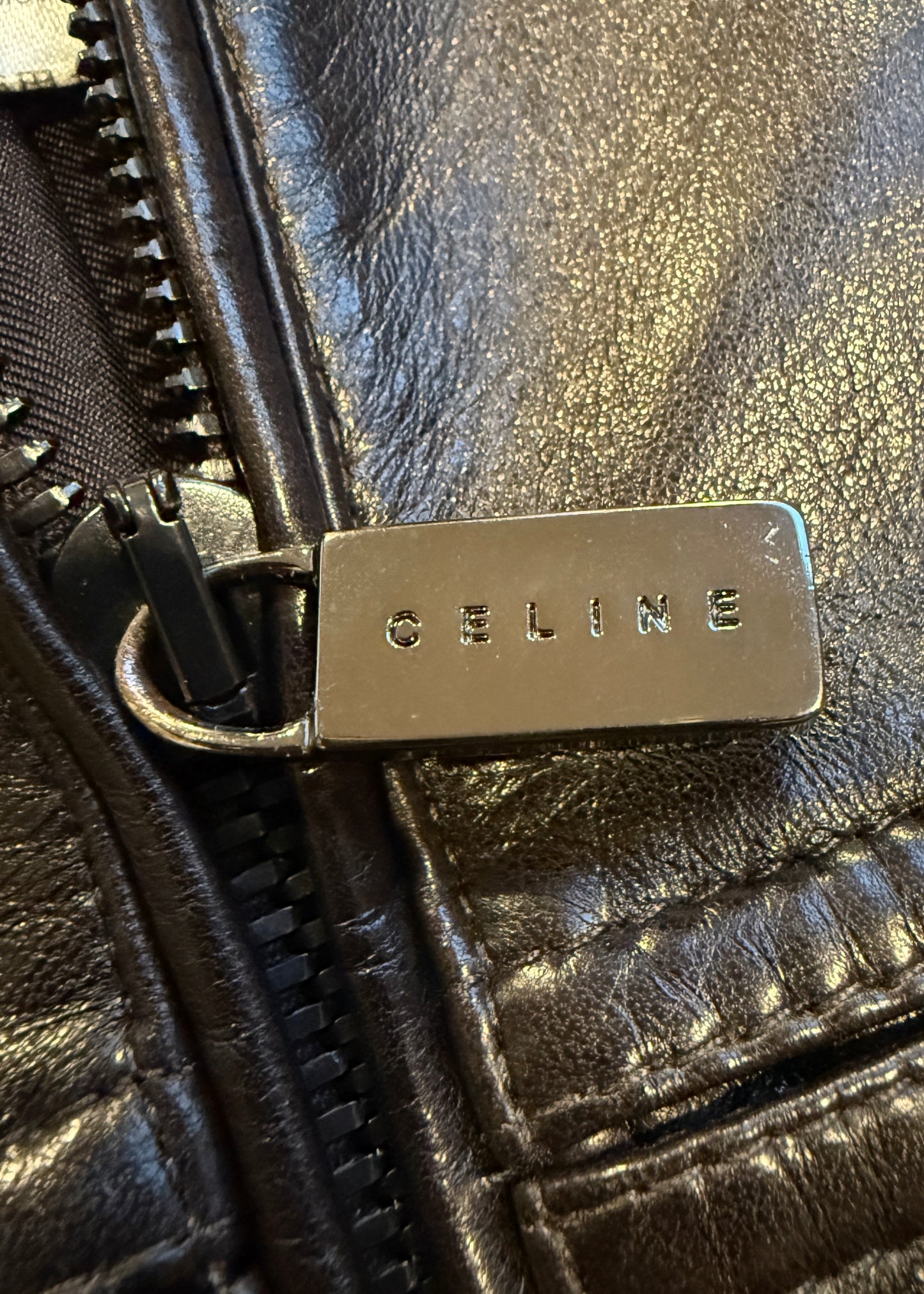 Celine Fall 2006 Runway Black Leather Belted Double Way Zip Jacket