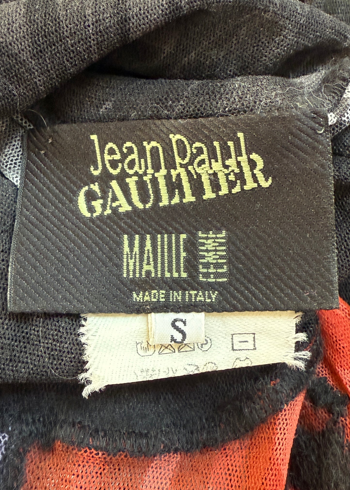 Jean Paul Gaultier Fall 2001 Colour Block & Greta Garbo Face Print Mesh Top