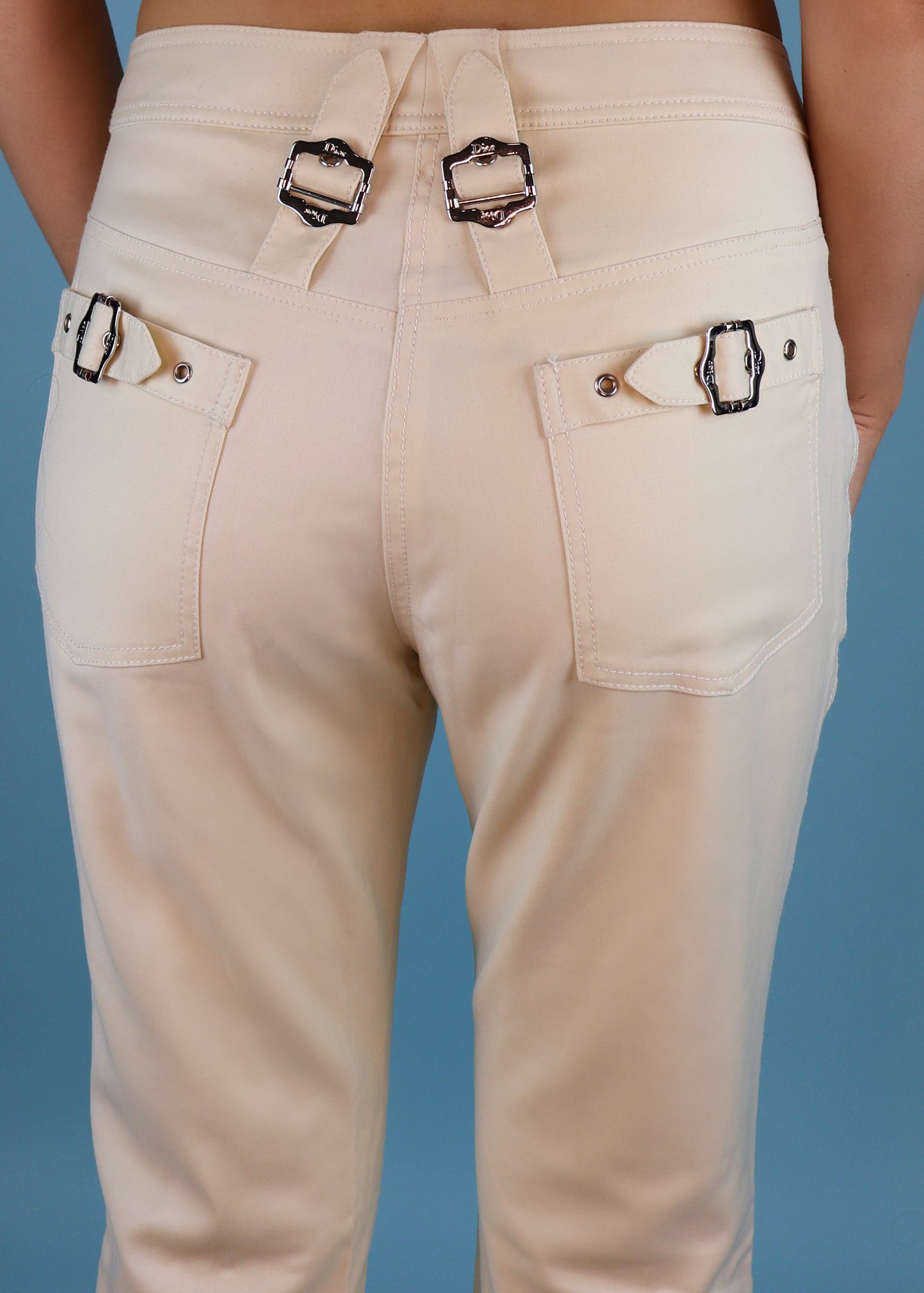 Dior Fall 2003 White Buckle & Eyelet Detail Pants