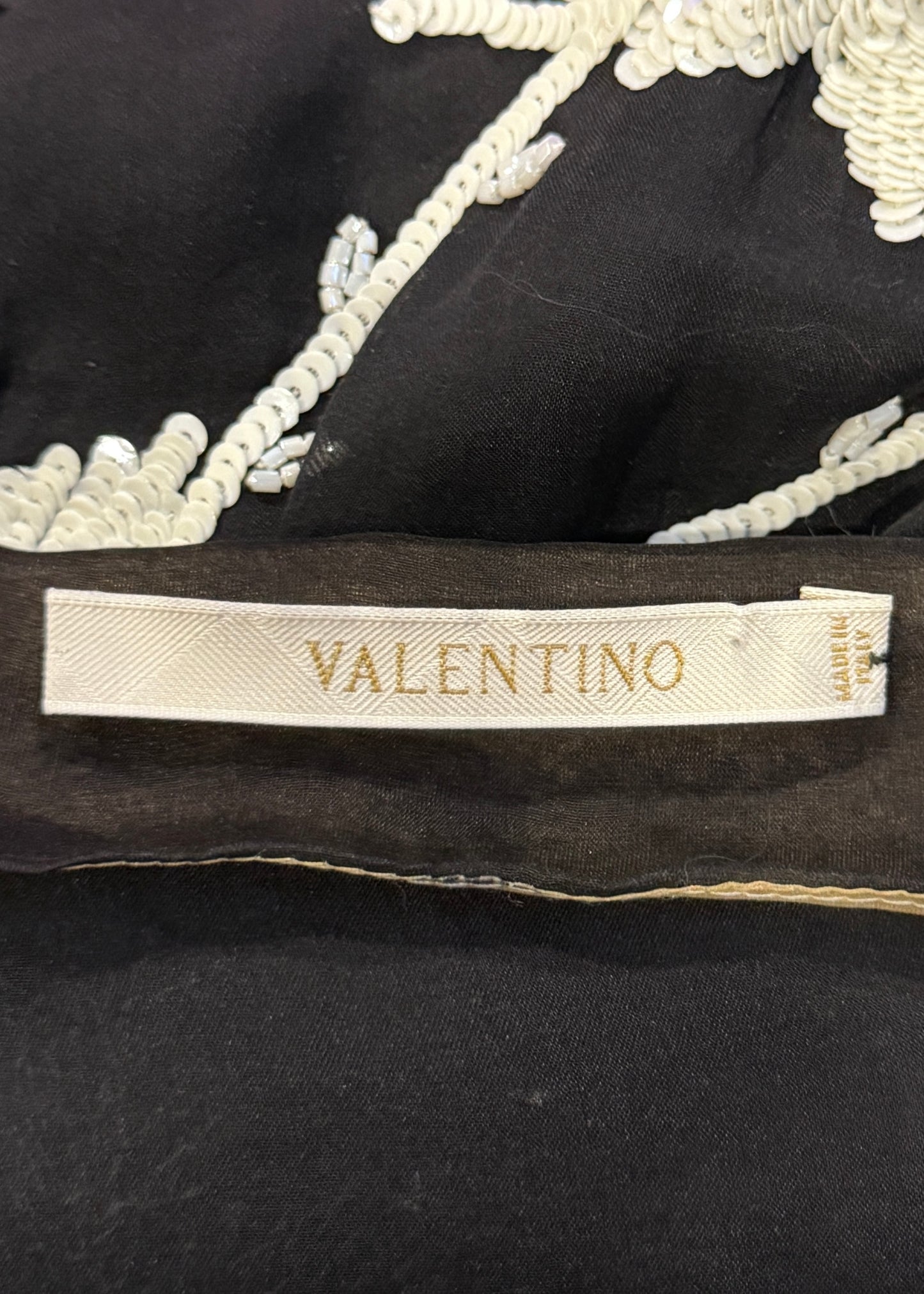 Valentino Spring 2001 Runway Black Silk & White Floral Sequin Embellished Skirt