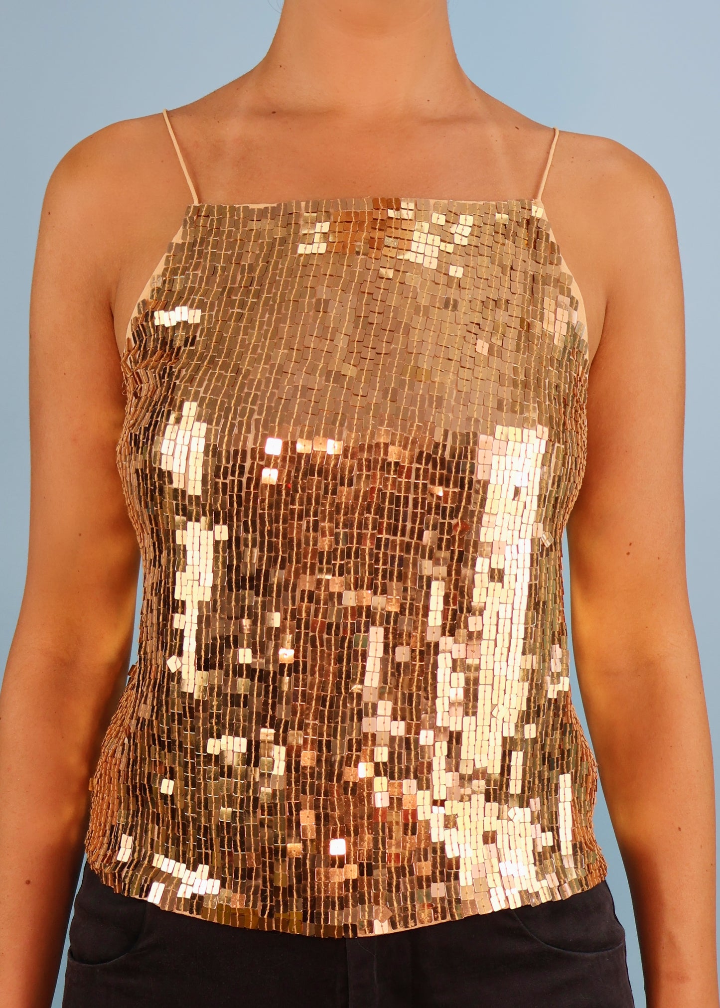 DKNY Gold Sequin Embellished Open Back Top