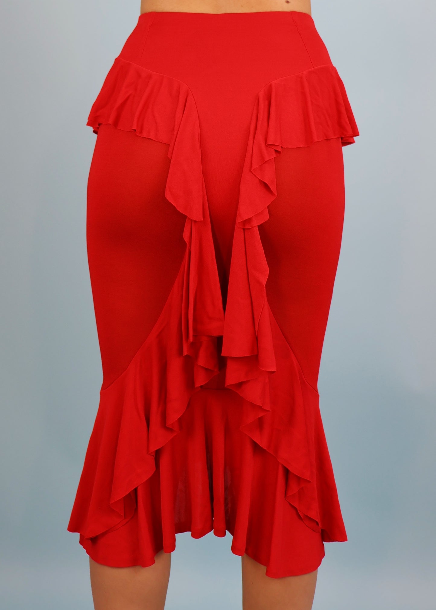 Yves Saint Laurent Fall 2003 Red Ruffle Sheer Panel Skirt