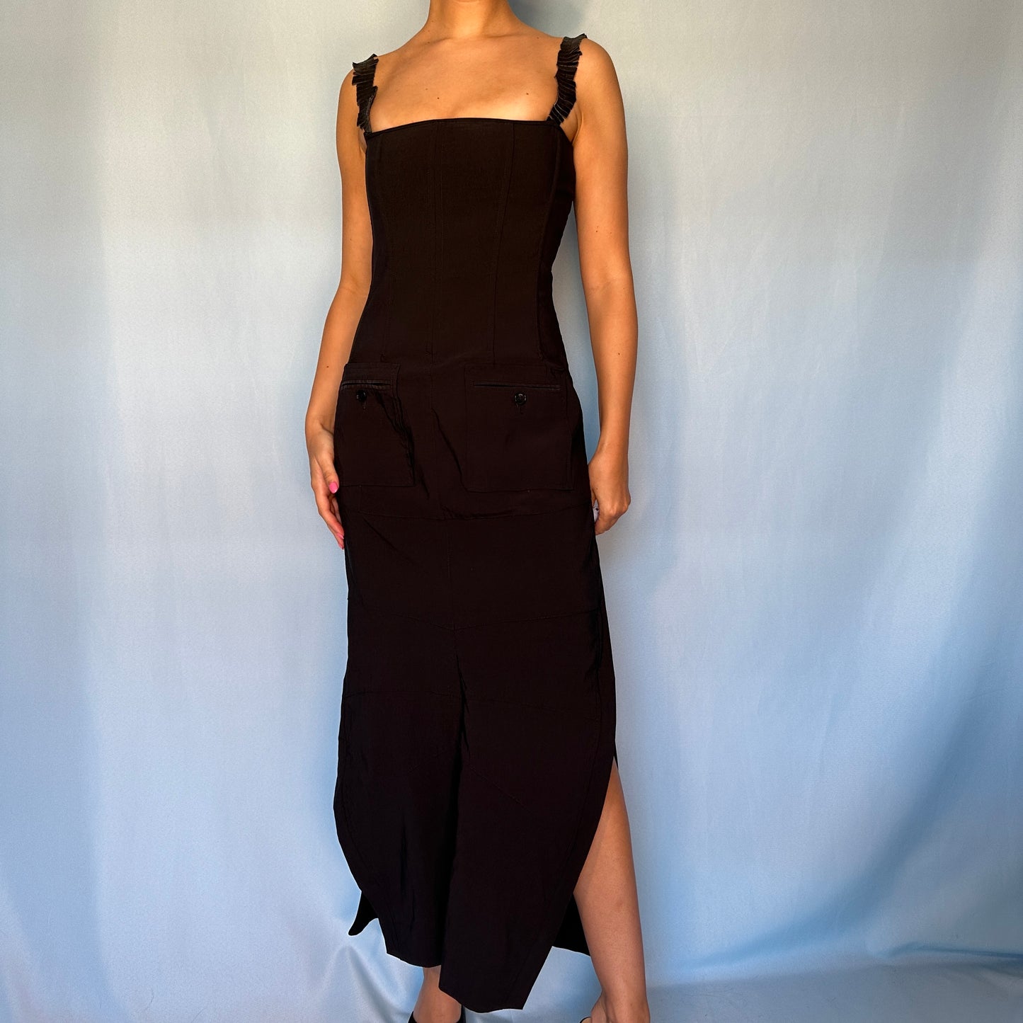 Dolce & Gabbana 1990’s Black Corset Zip Side Dress