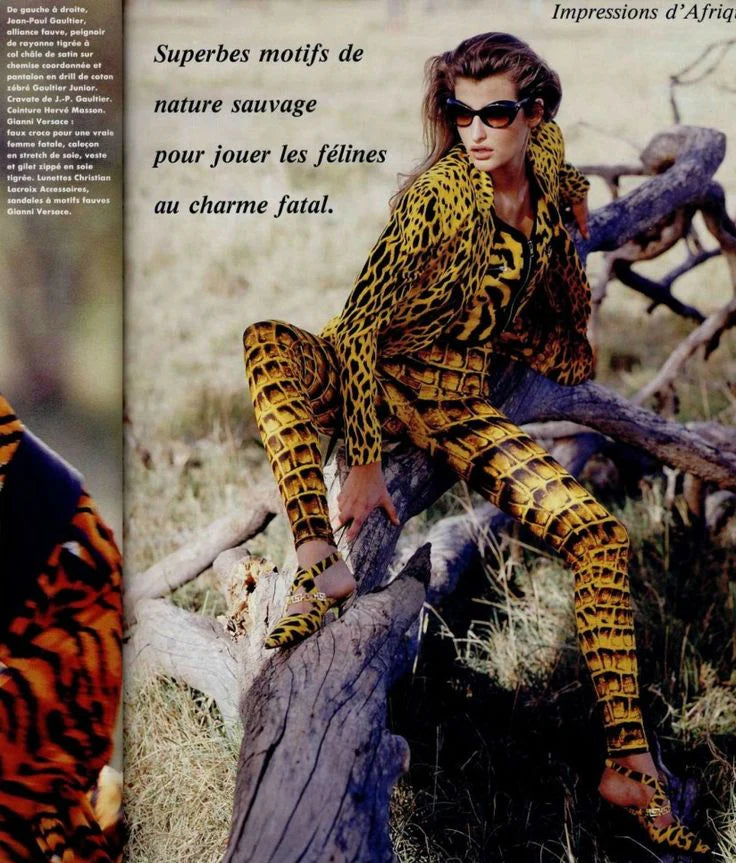 Versace Spring 1992 Runway Yellow Cheetah Print Jacket & Leggings Set