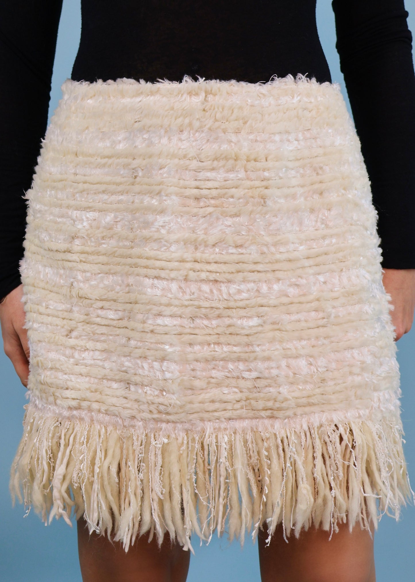 Chanel Fall 2010 Runway Cream Faux Fur Fringed Skirt