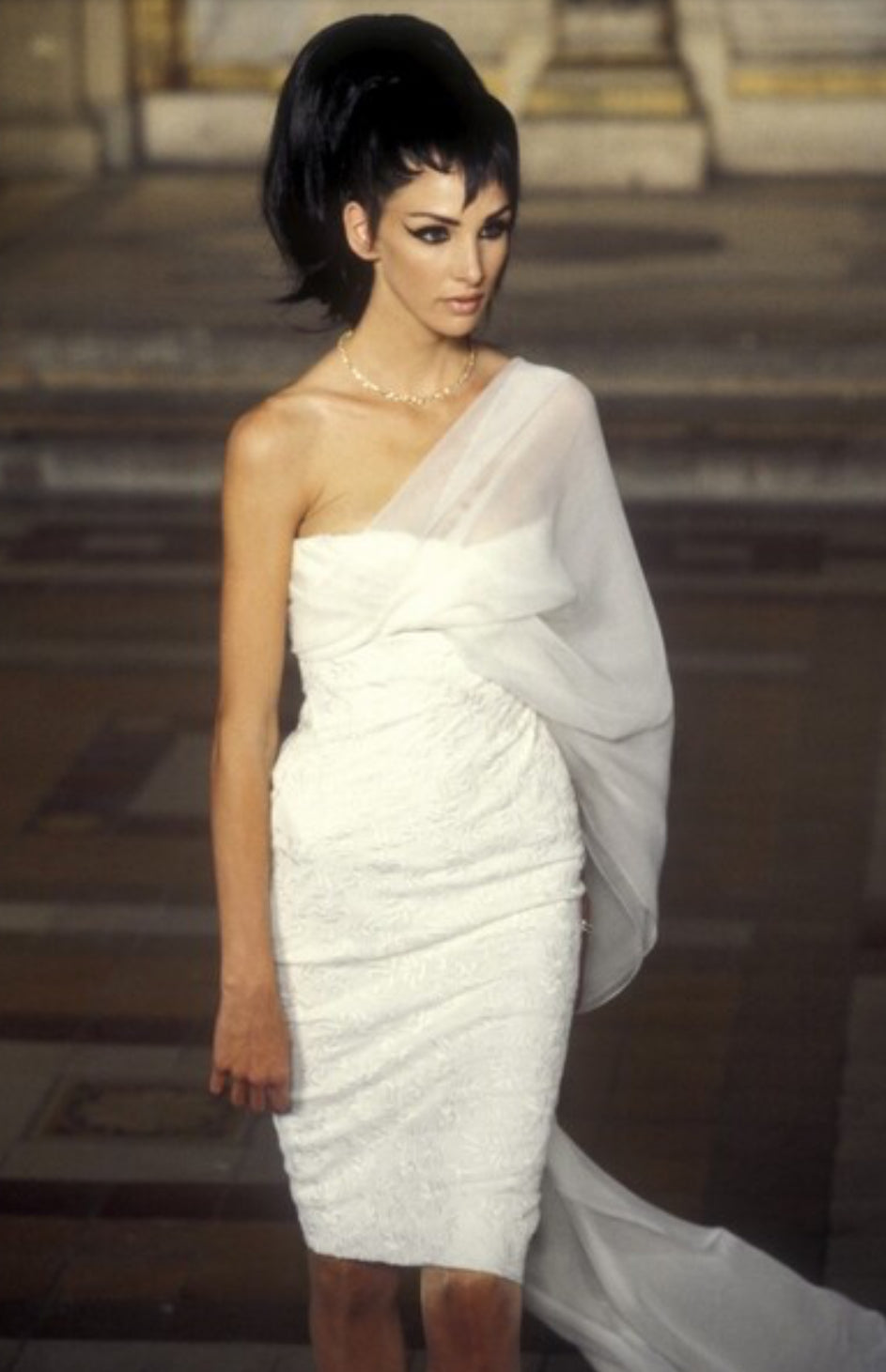 Givenchy Haute Couture Spring 1997 Peach Asymmetric Silk Dress & Shawl