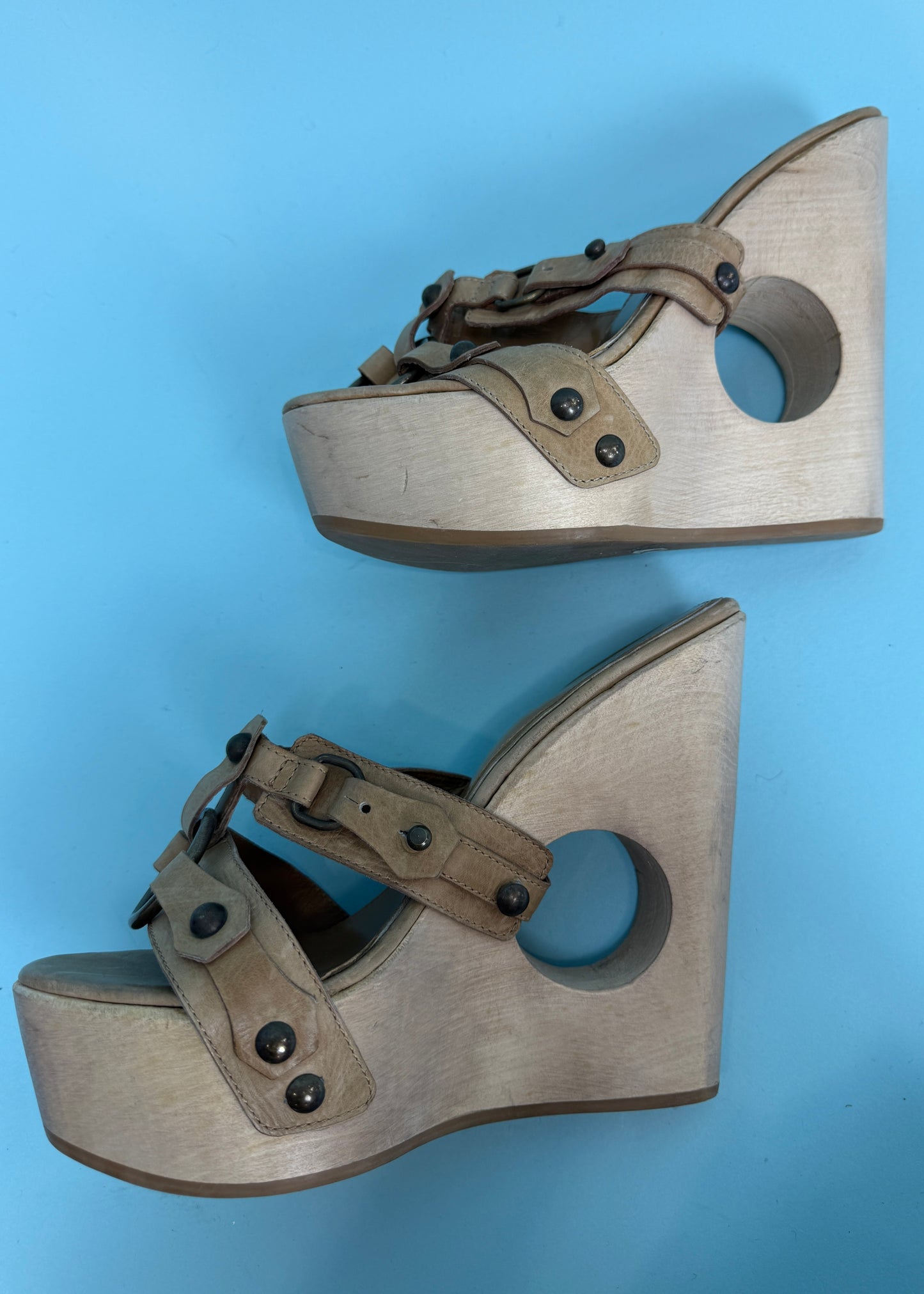 Alexander McQueen Wooden Cut Out Wedge Heels