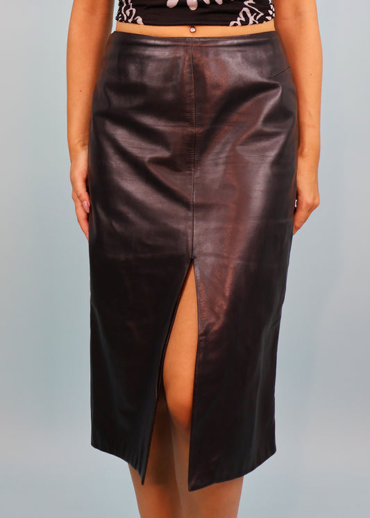 Gucci Fall 2001 Black Leather Midi Skirt