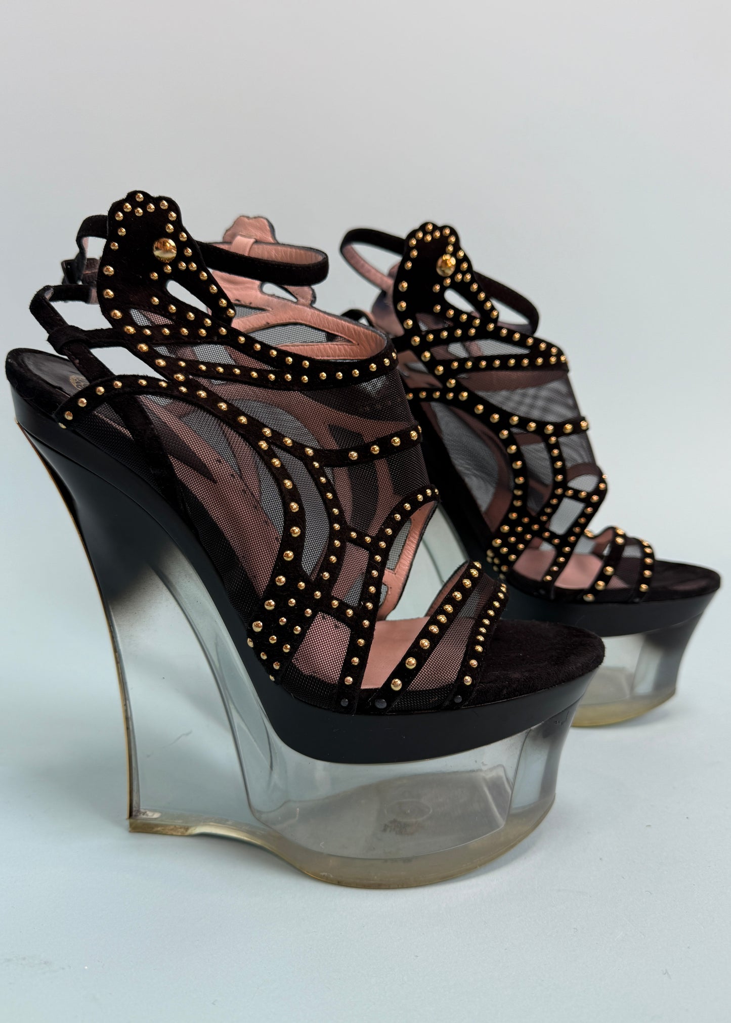 Versace Spring 2012 Runway Perspex Studded Wedge Heels