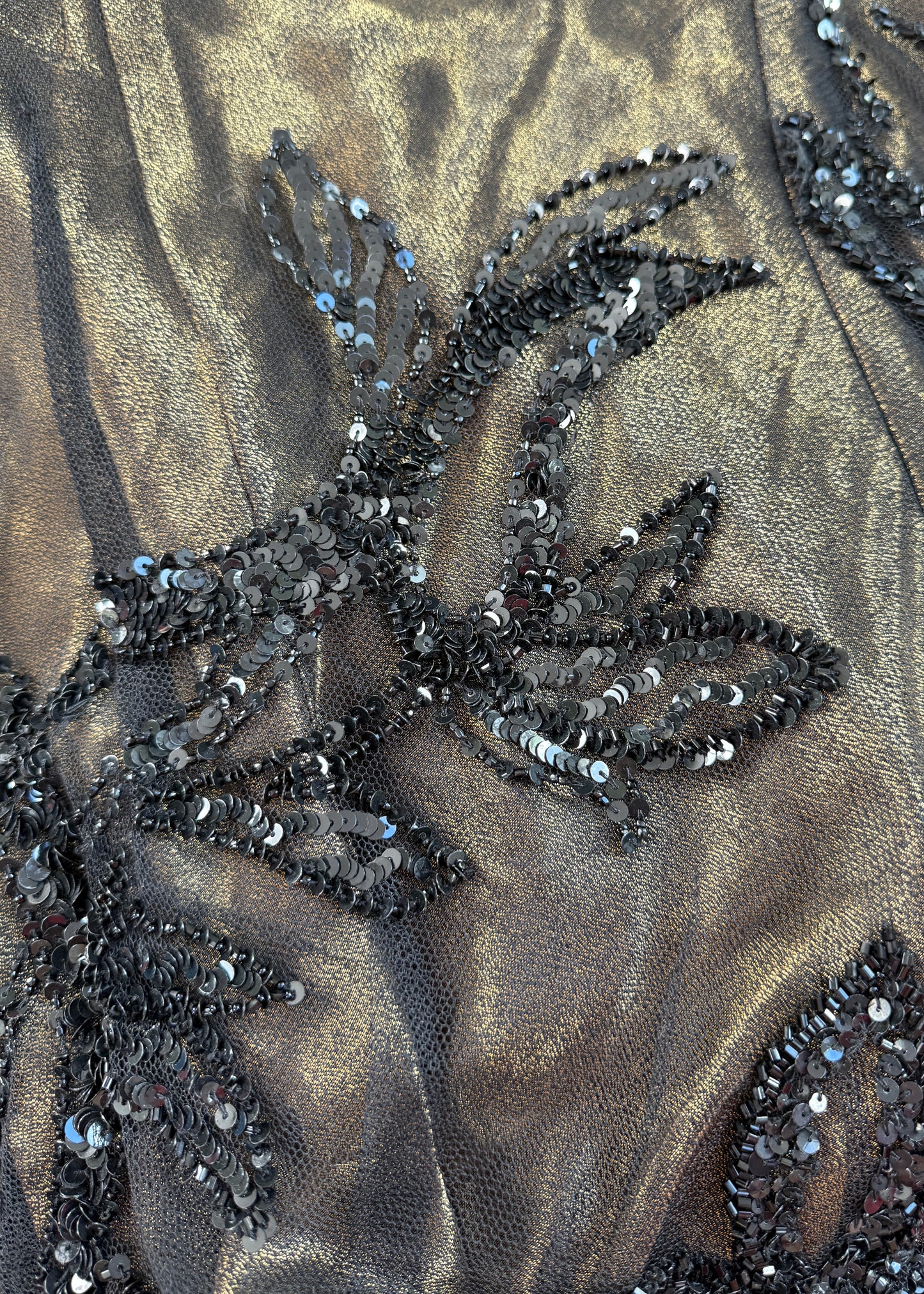 Donna Karan Fall 2001 Runway Embellished Black Tulle & Gold Lamé Dress