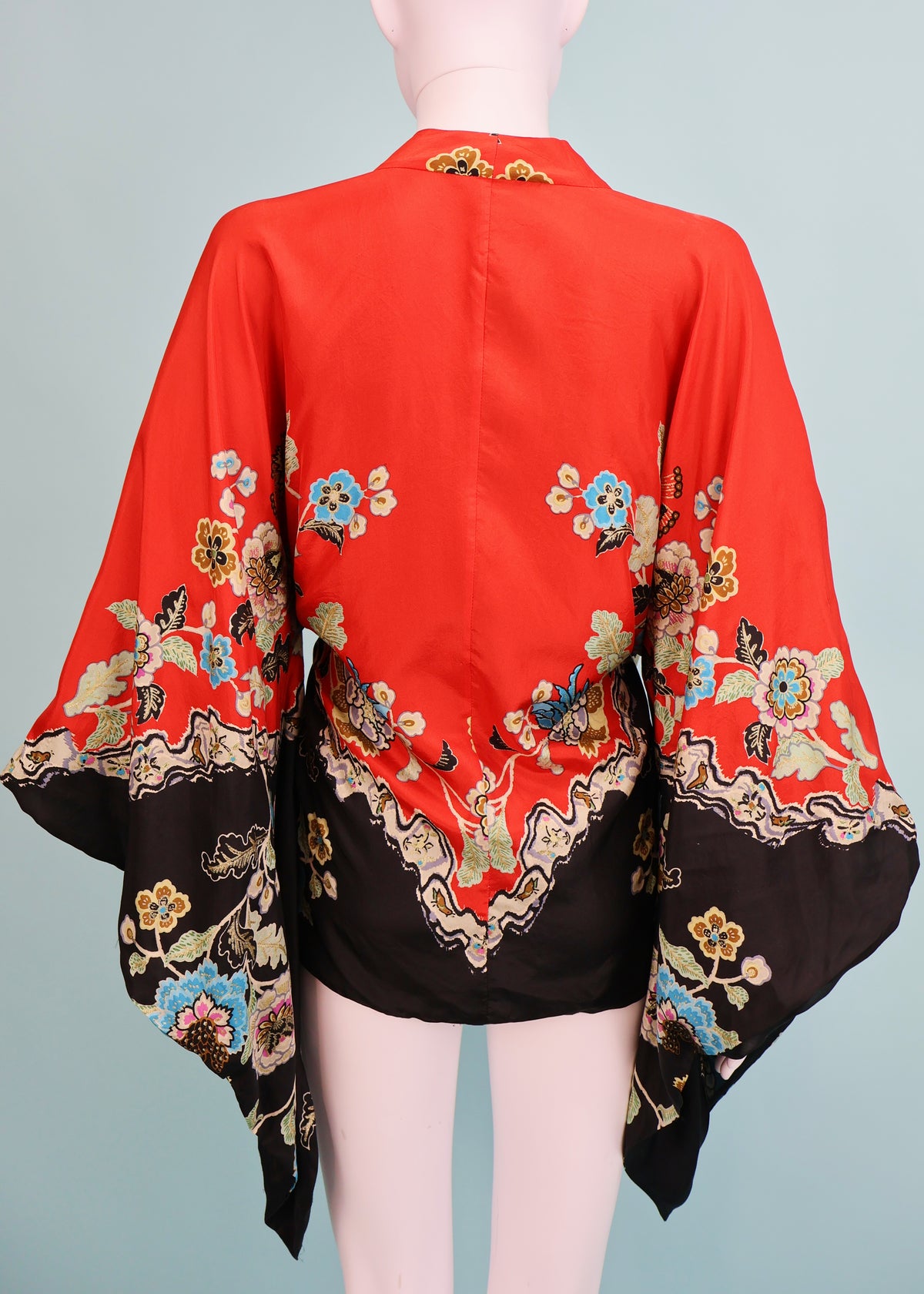 Roberto Cavalli Spring 2003 Red Silk Chinoiserie Print Kimono Jacket