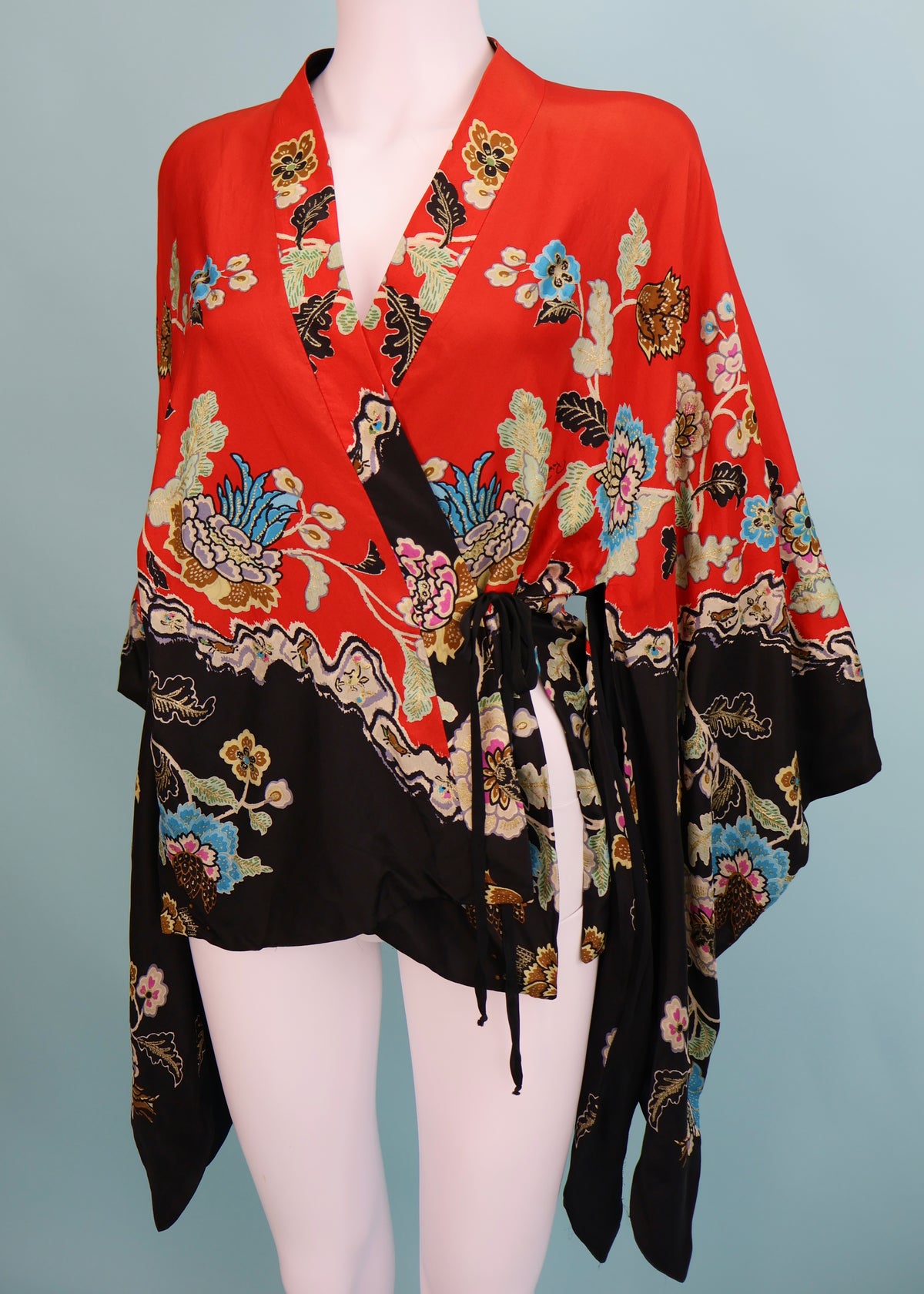 Roberto Cavalli Spring 2003 Red Silk Chinoiserie Print Kimono Jacket