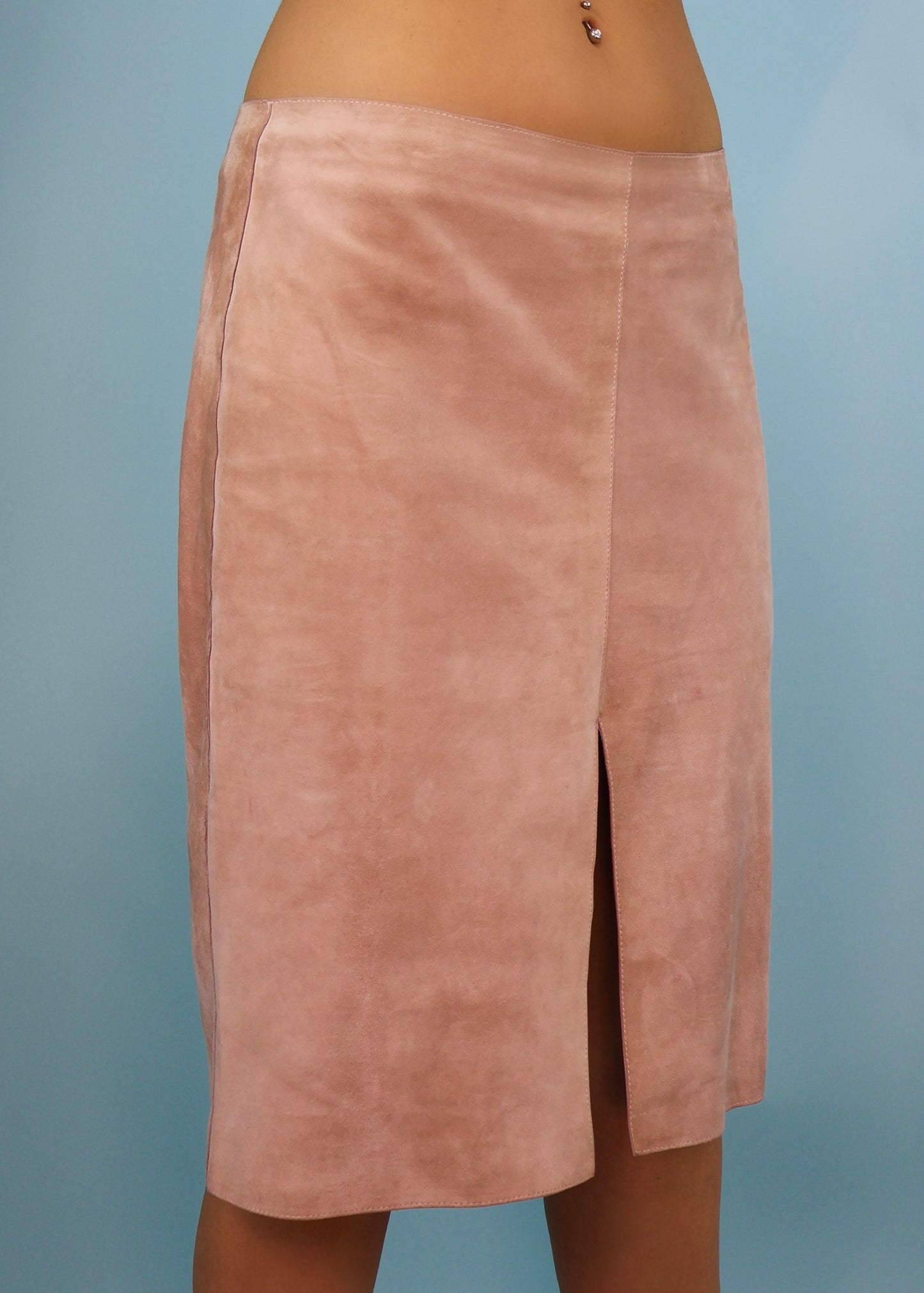 Gucci Pink Suede Leather Midi Skirt