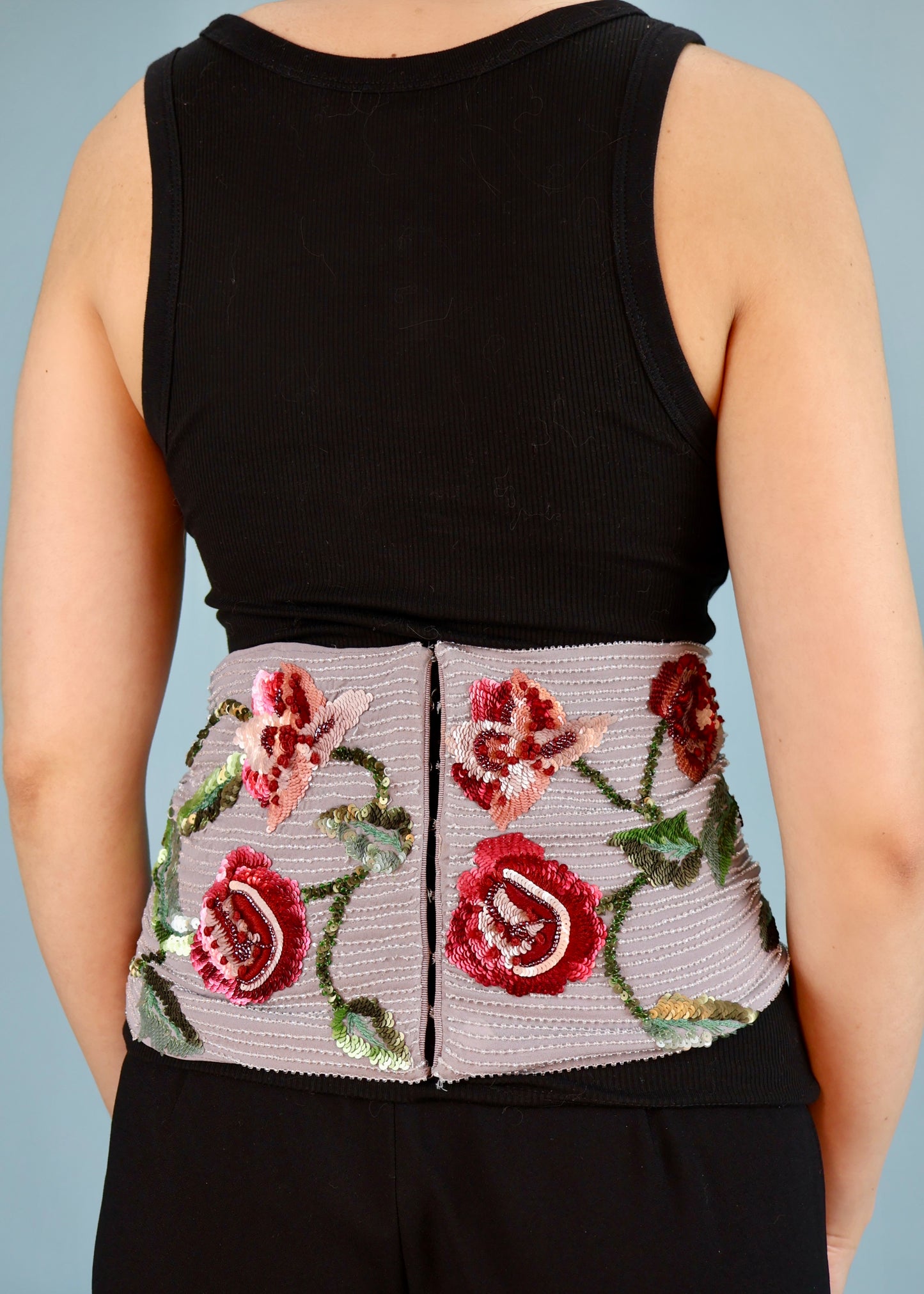 Dolce & Gabbana Spring 1999 Runway Embellished Beaded Floral Silk Wide Belt