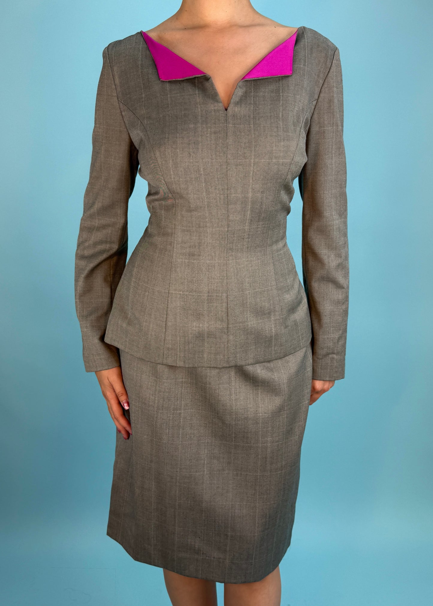 Chloé Spring 1998 Runway Grey & Pink Silk Lined Top & Skirt Set
