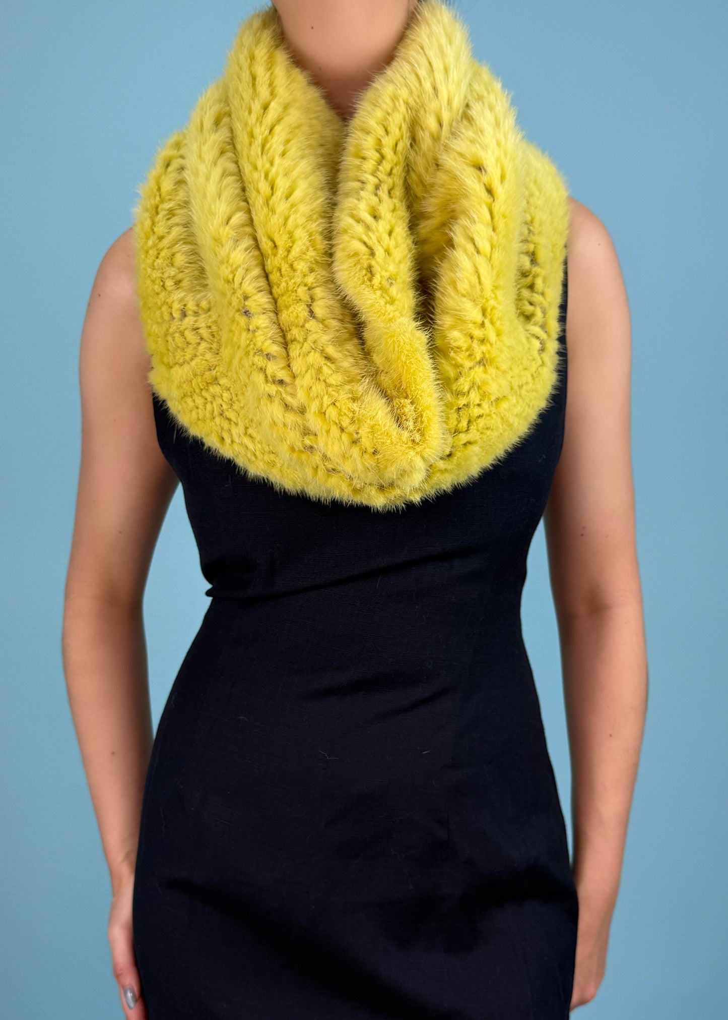 Yellow Mink Fur Snood Scarf Hood