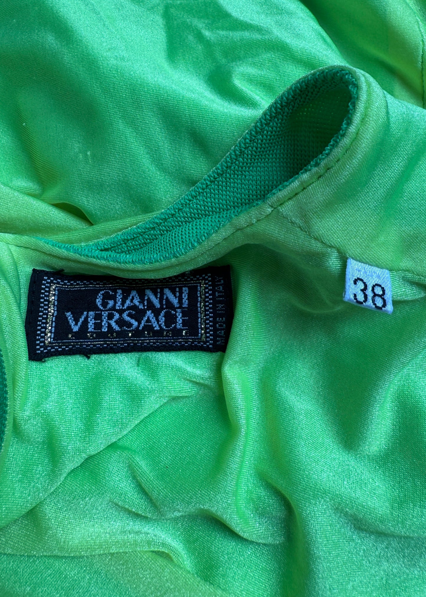 Versace Spring 1996 Runway Neon Green Buckle Detail Tank Top