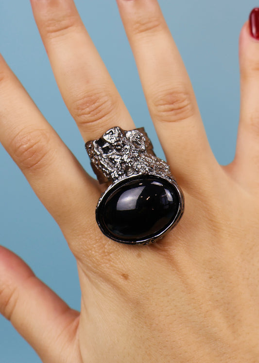 Yves Saint Laurent Black Onyx Cabochon Arty Ring