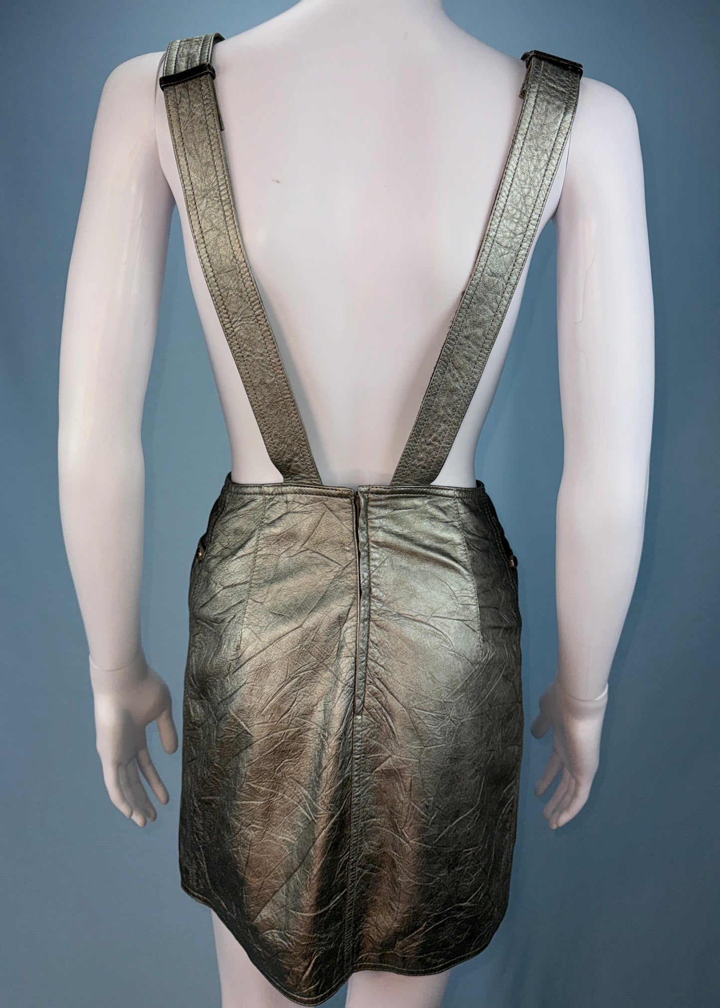 Versace Fall 1994 Silver Metallic Leather Overall Dress