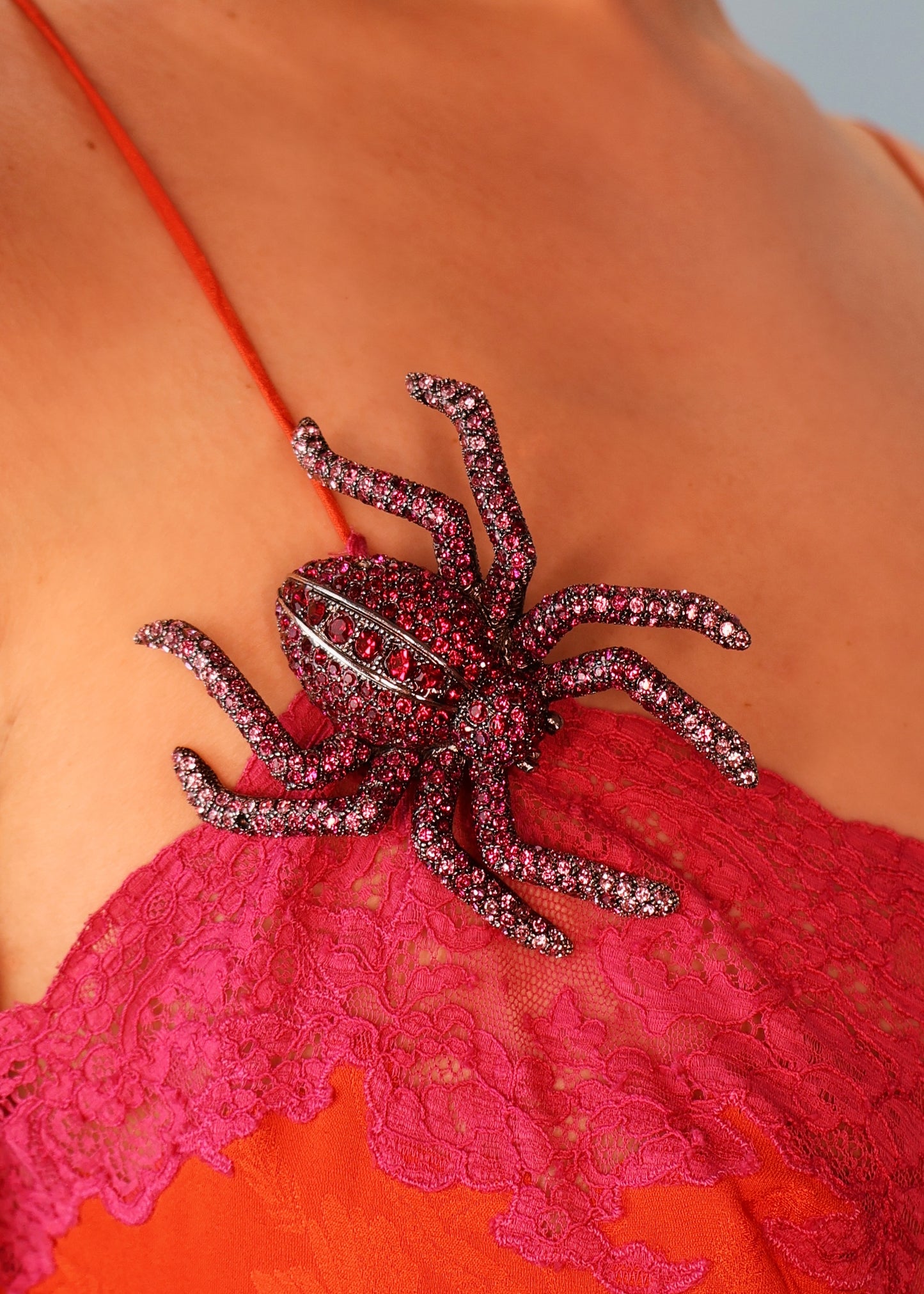 Roberto Cavalli Pink Crystal Spider Necklace / Brooch