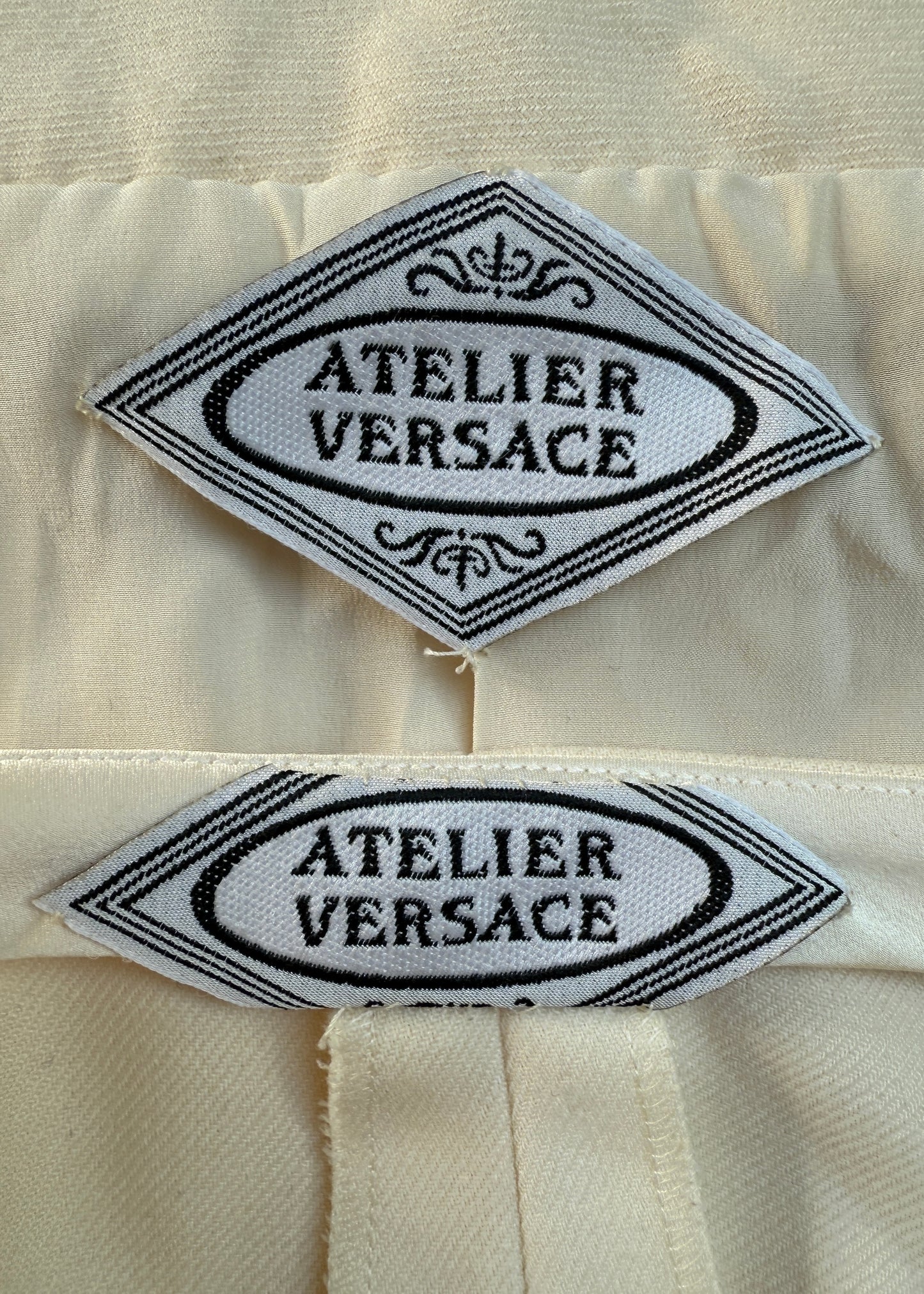 Atelier Versace Fall 1999 Runway Cream Crystal Embellished Jacket & Pants Suit Set