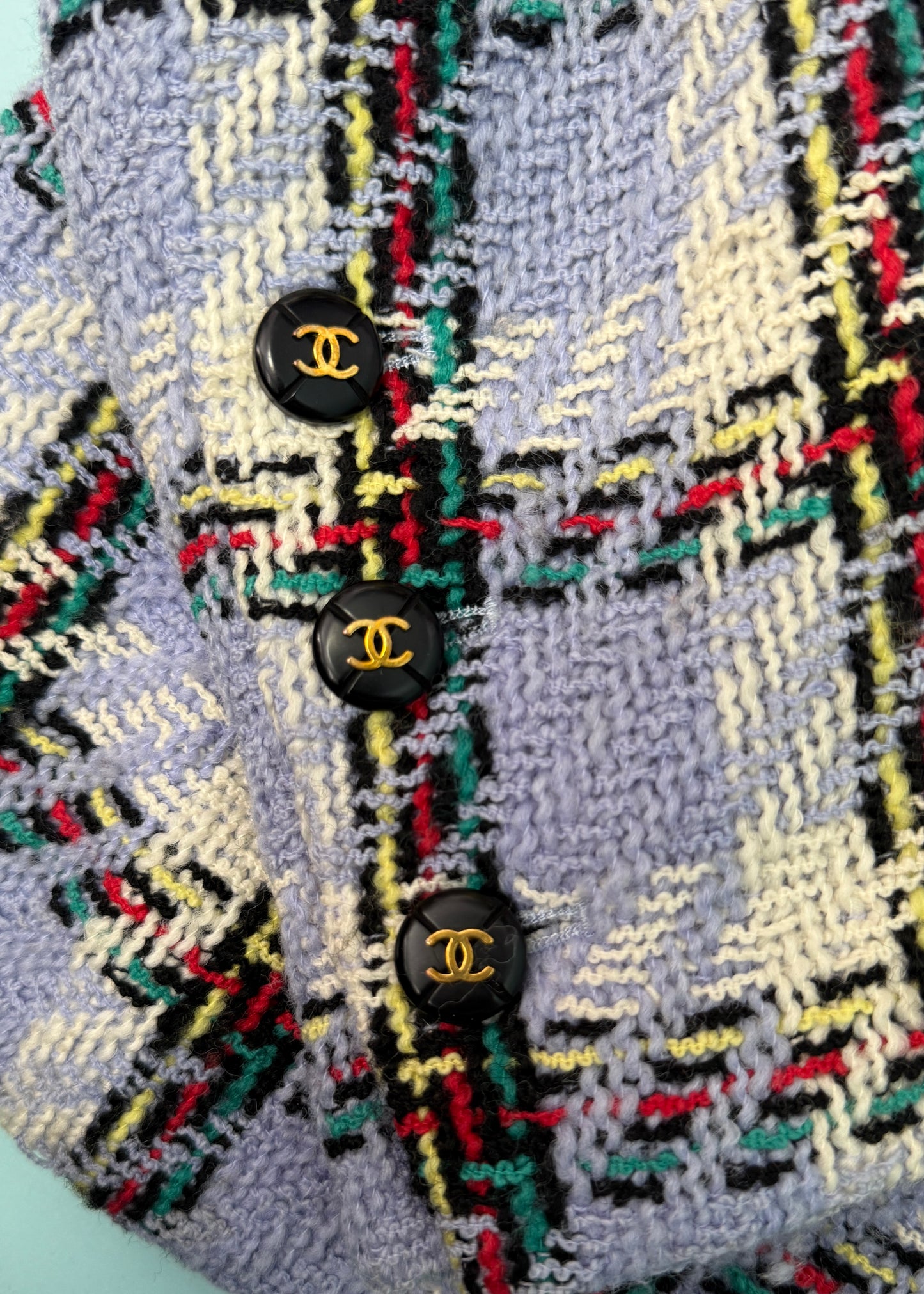 Chanel Spring 1995 Runway Lavender Blue Purple Plaid Tweed Jacket