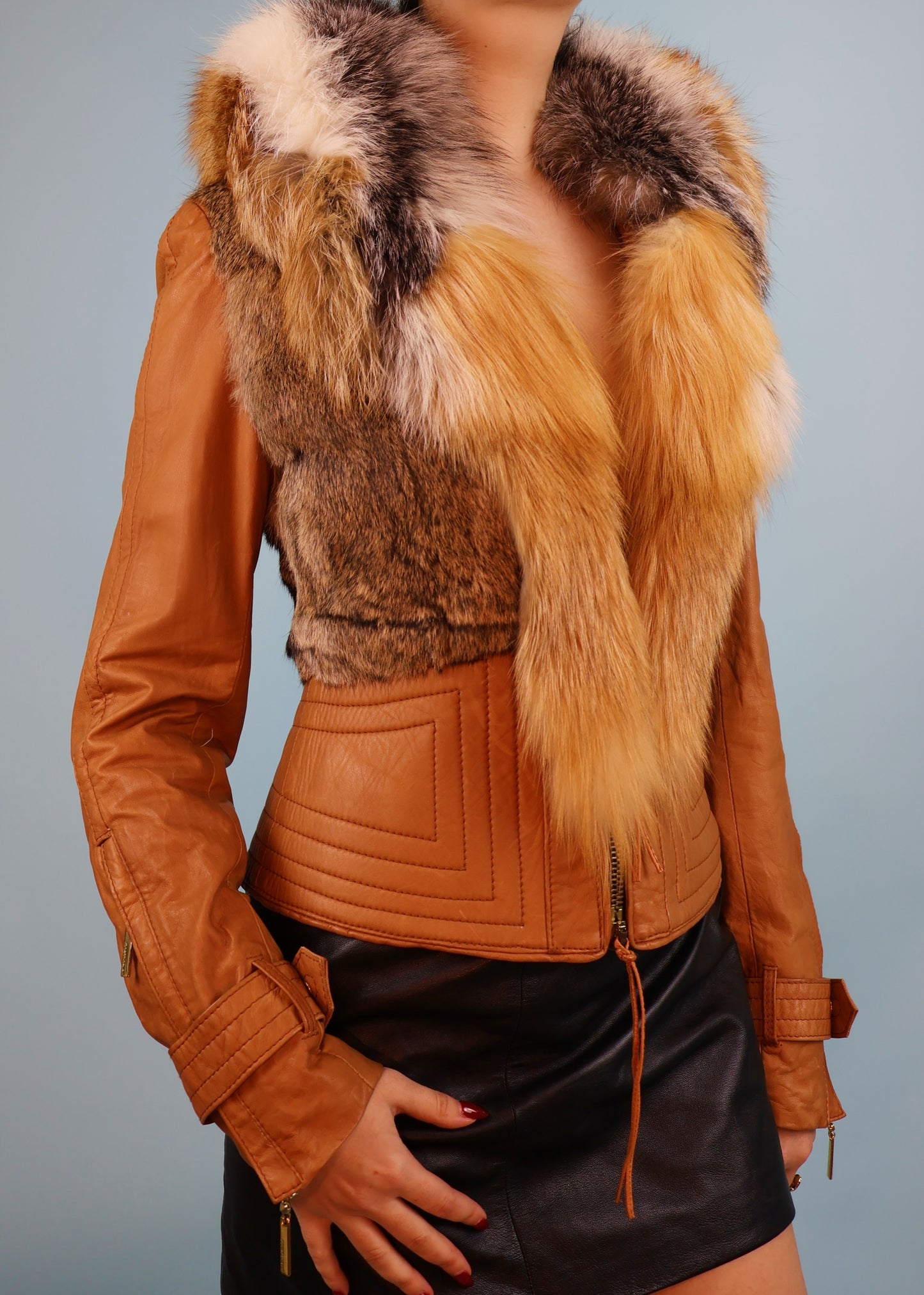 Roberto Cavalli Fall 2004 Brown Leather & Fur Jacket