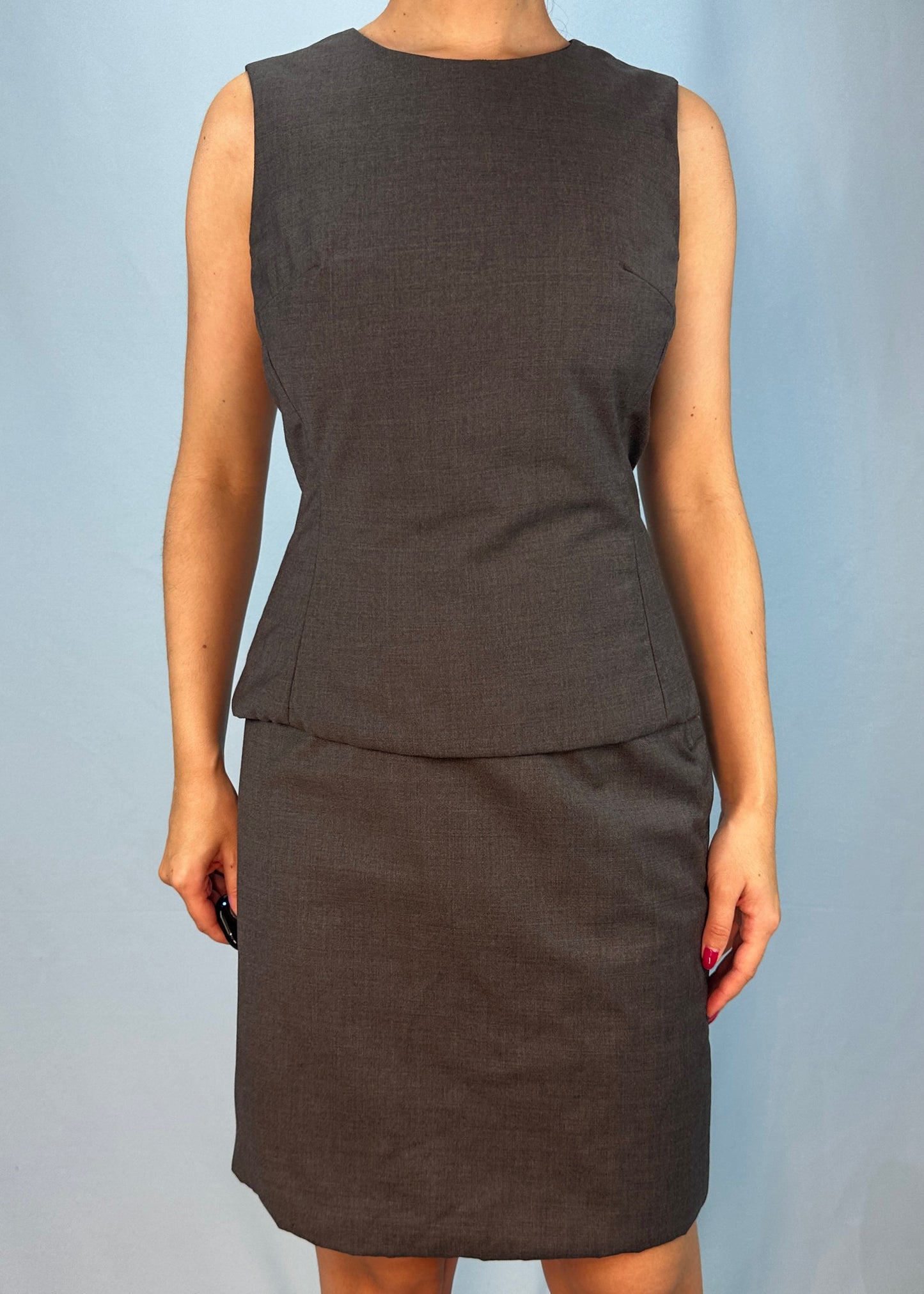 Prada Grey Padded Wool Skirt & Top Set