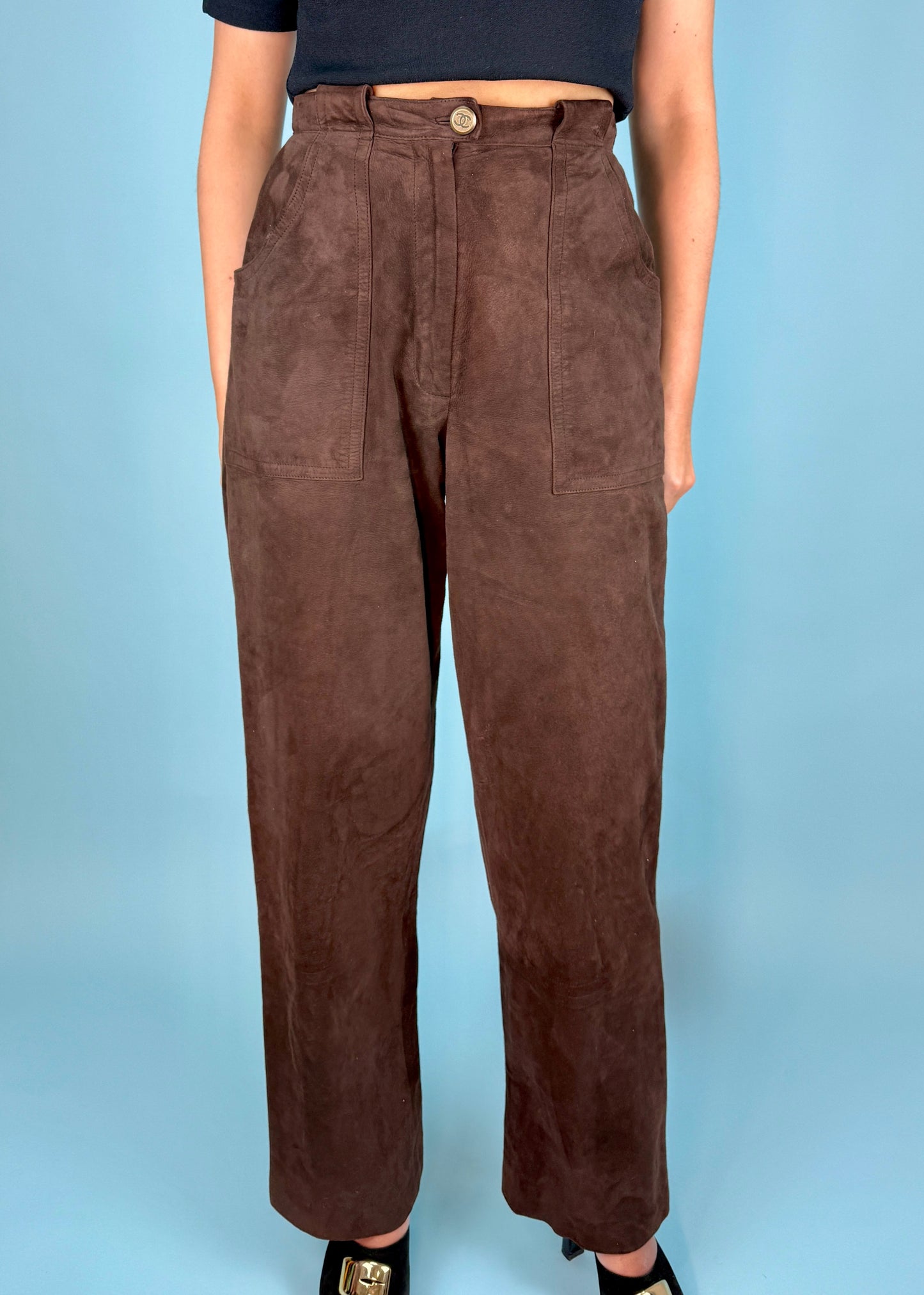 Chanel Fall 1998 Brown Suede Leather Pants