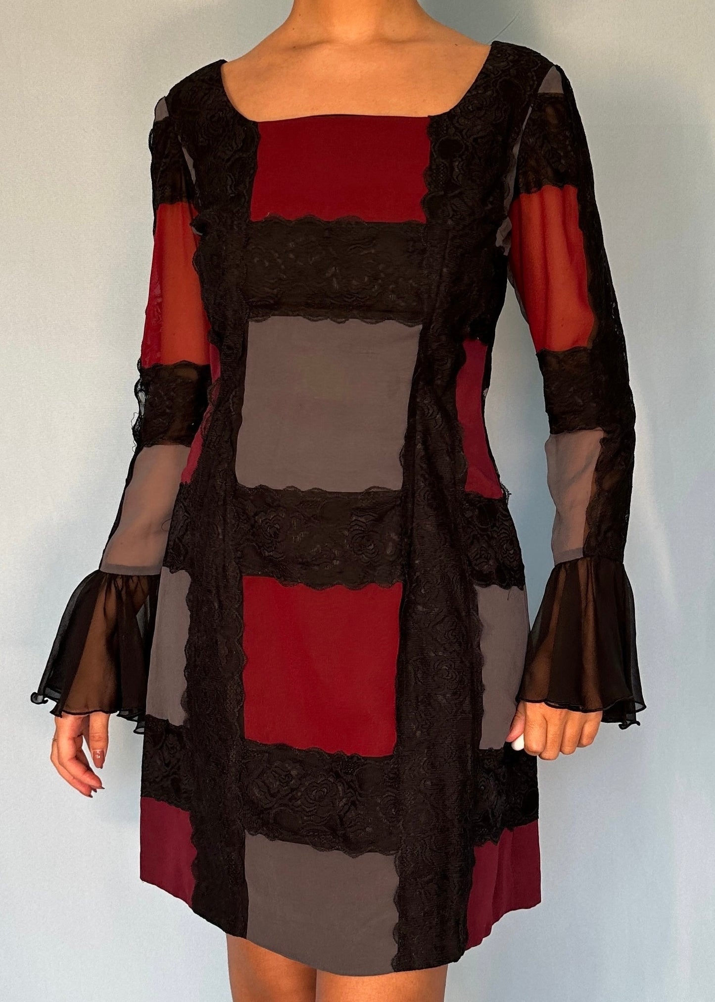 Dolce & Gabbana Fall 1993 Chiffon Lace Flare Sleeve Dress
