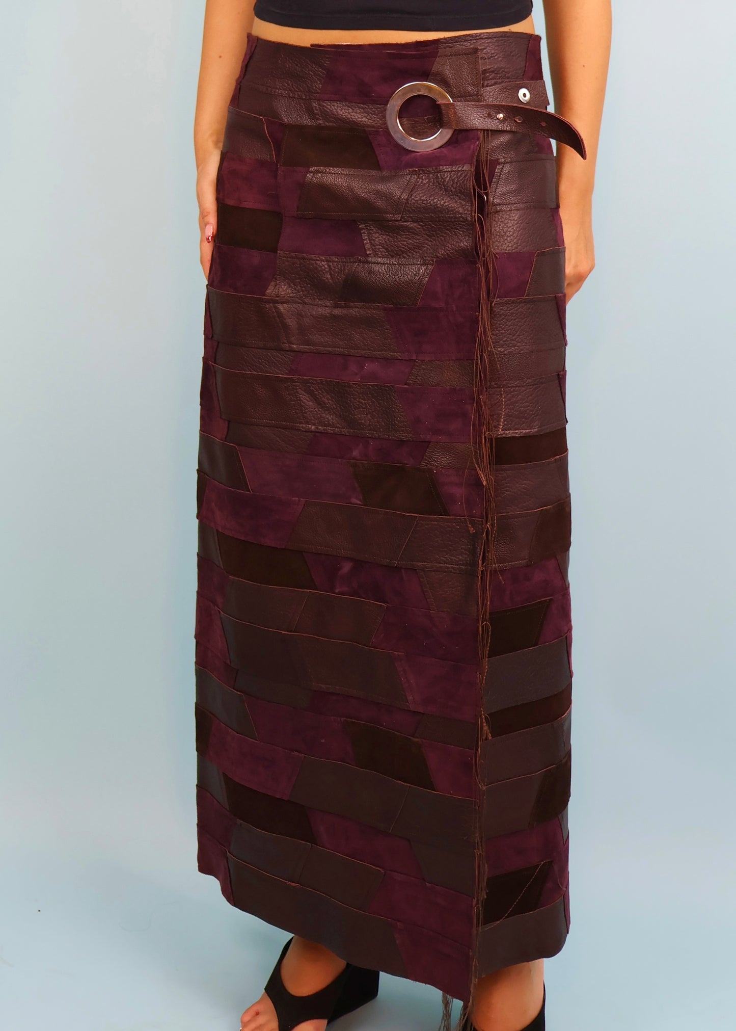 Calvin Klein Fall 2015 Runway Purple Leather Patchwork Maxi Skirt