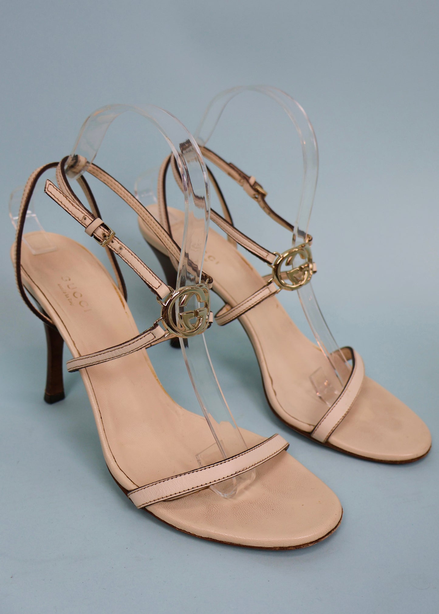 Gucci GG Monogram Charm Cream Leather Heels