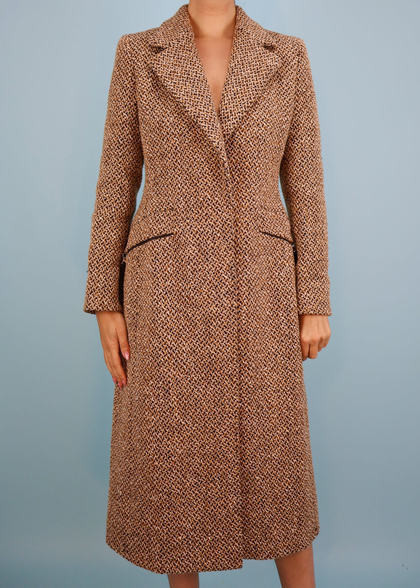 Prada Fall 2000 Runway Herringbone Wool Coat & Scarf