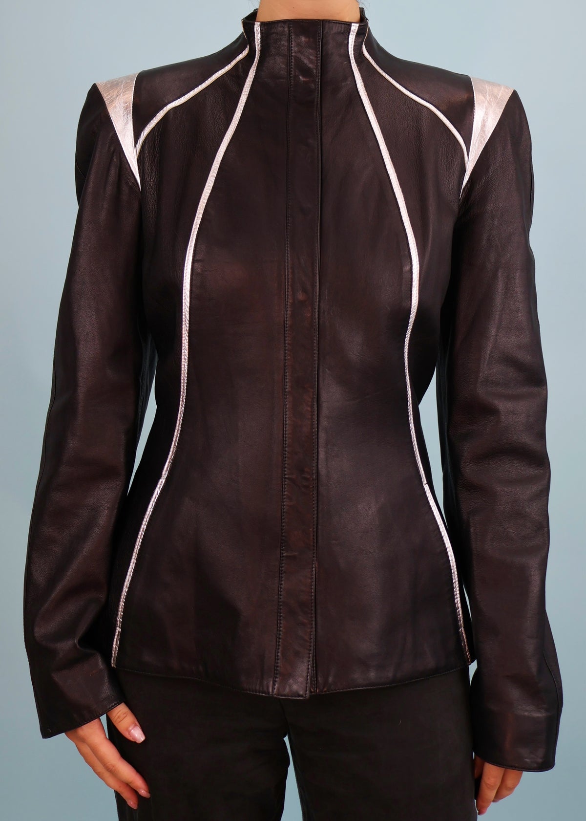 Thierry Mugler Fall 2002 Black & Silver Leather Jacket