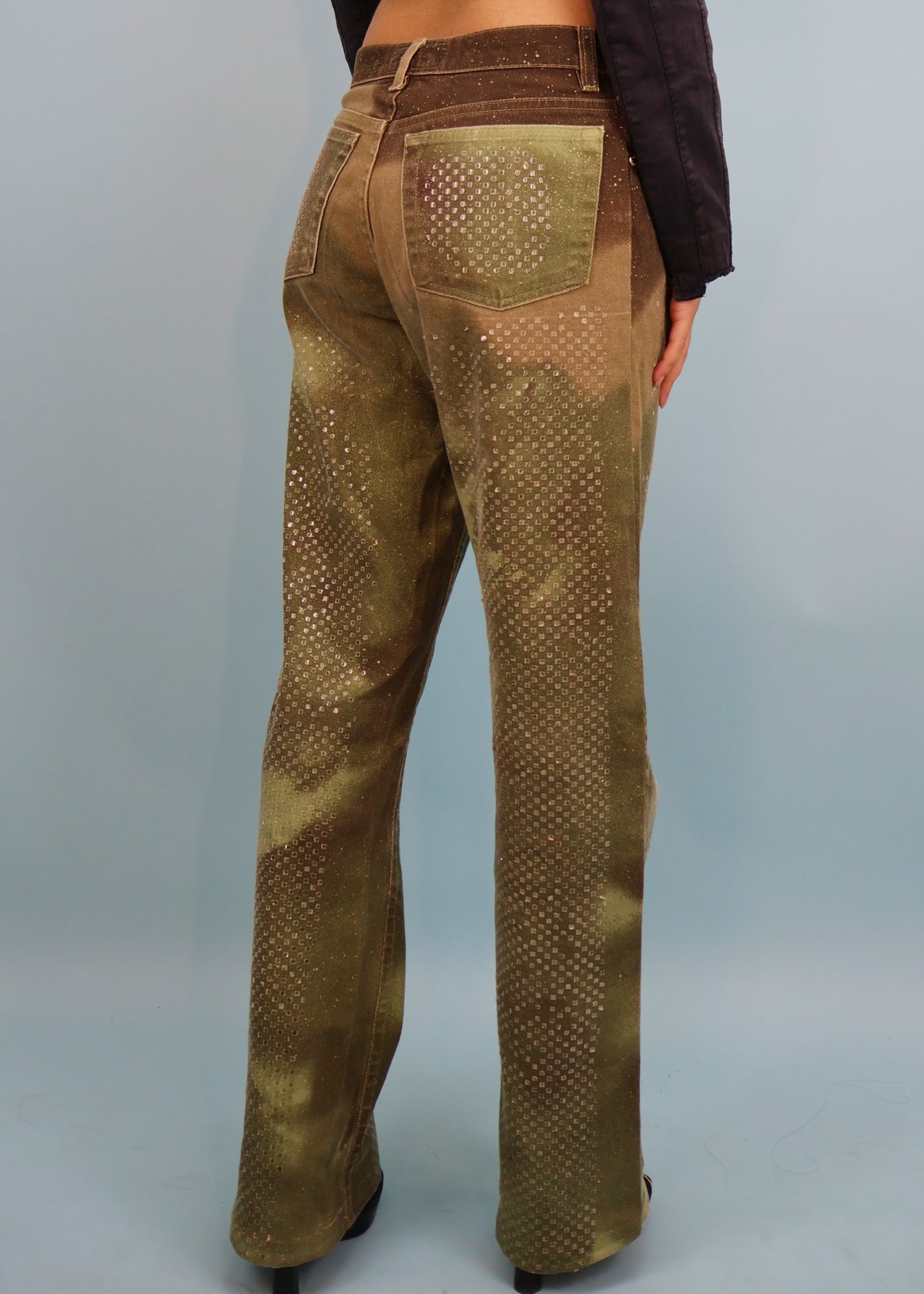 Roberto Cavalli Fall 1999 Green Marijuana Leaf Print Jeans