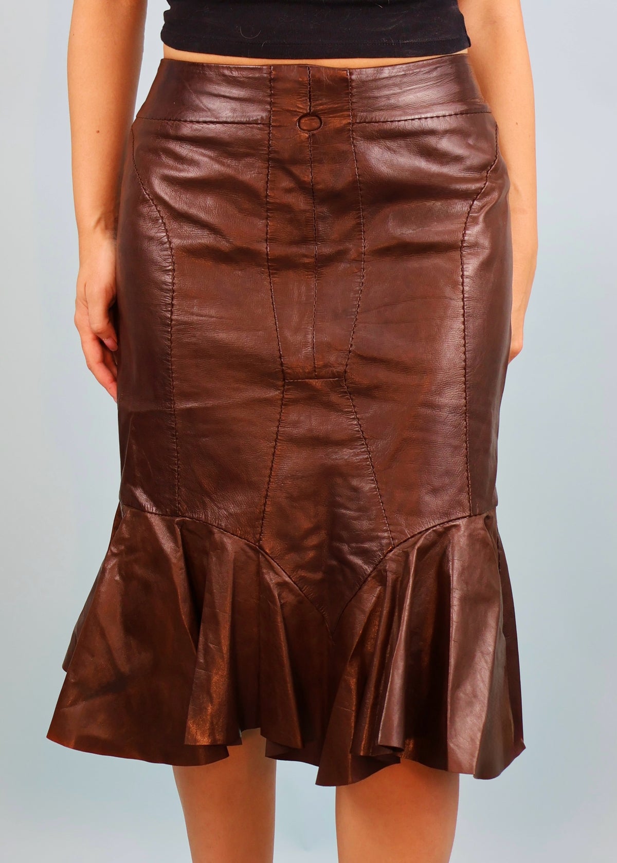 Yves Saint Laurent Spring 2003 Runway Brown Leather Anatomic Skirt